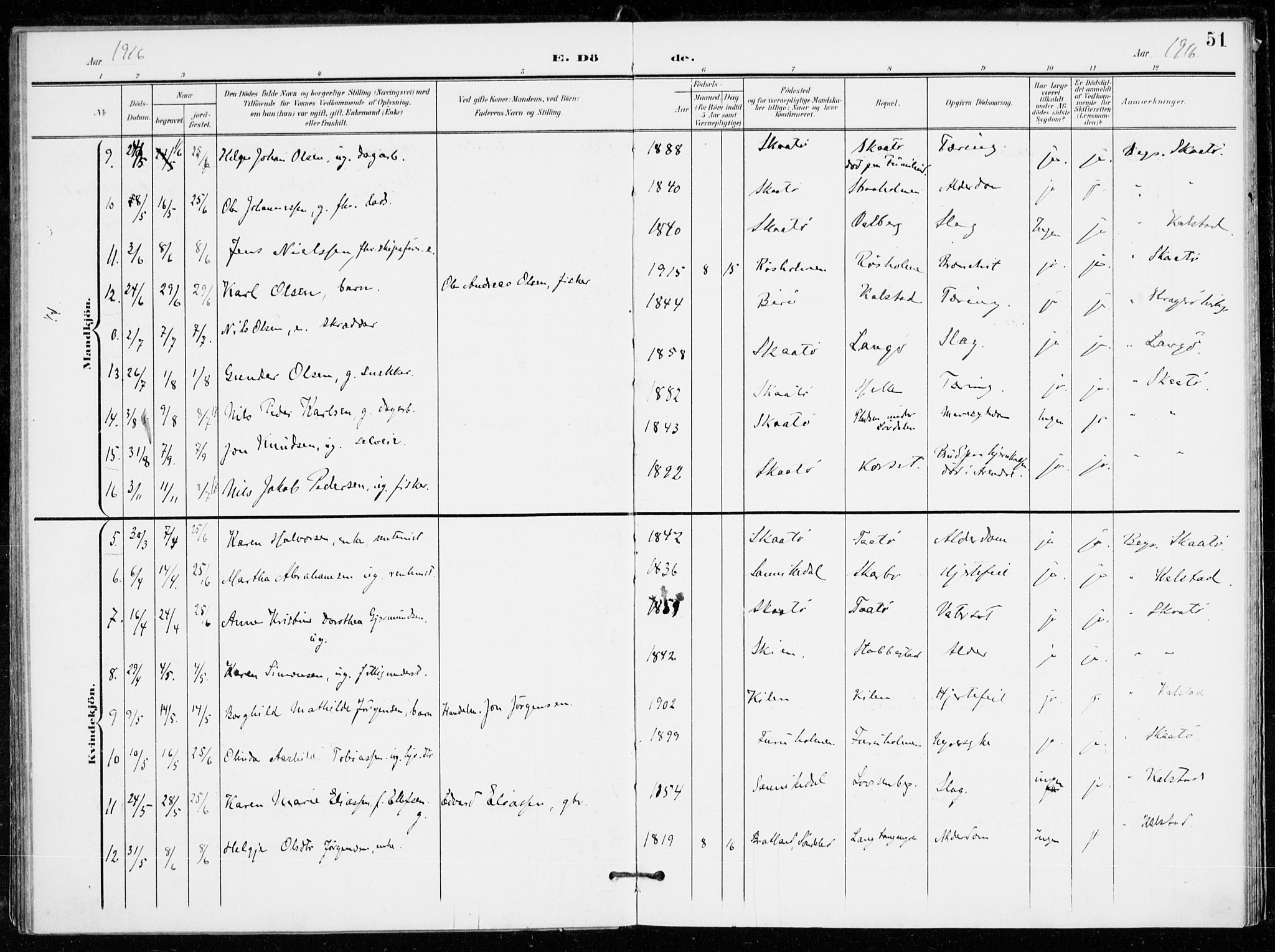 Skåtøy kirkebøker, AV/SAKO-A-304/F/Fa/L0005: Parish register (official) no. I 5, 1901-1923, p. 51