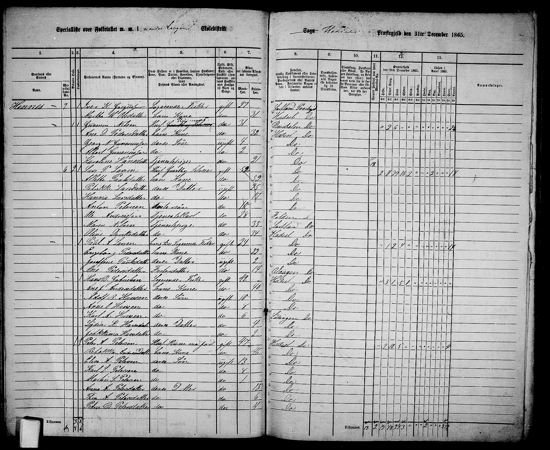 RA, 1865 census for Hadsel, 1865, p. 34