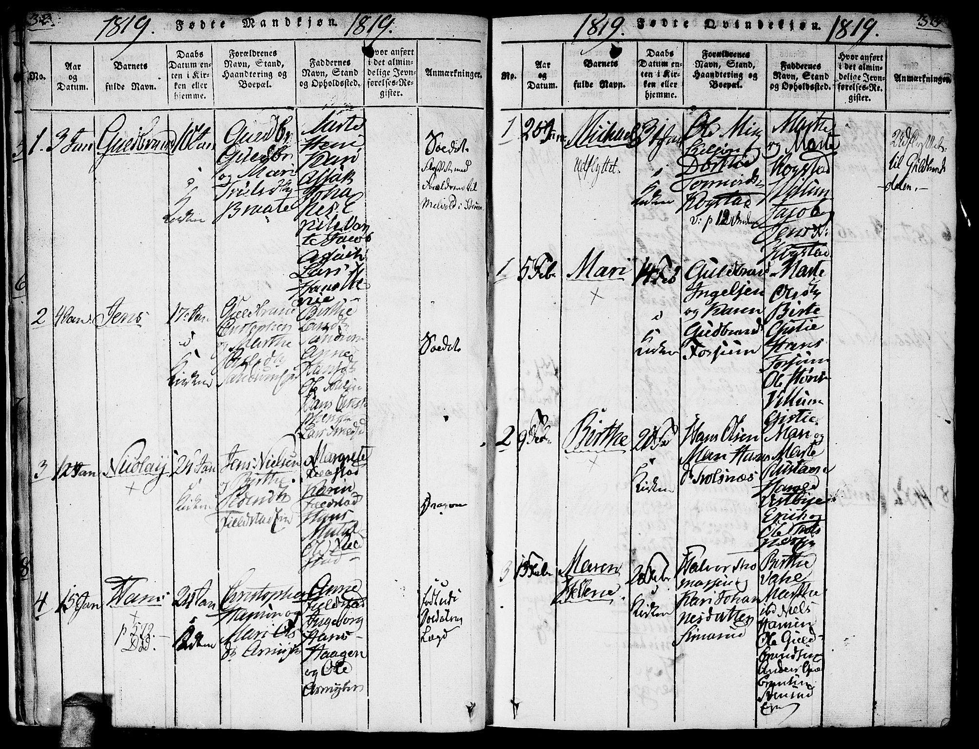 Gjerdrum prestekontor Kirkebøker, AV/SAO-A-10412b/G/Ga/L0001: Parish register (copy) no. I 1, 1816-1837, p. 32-33