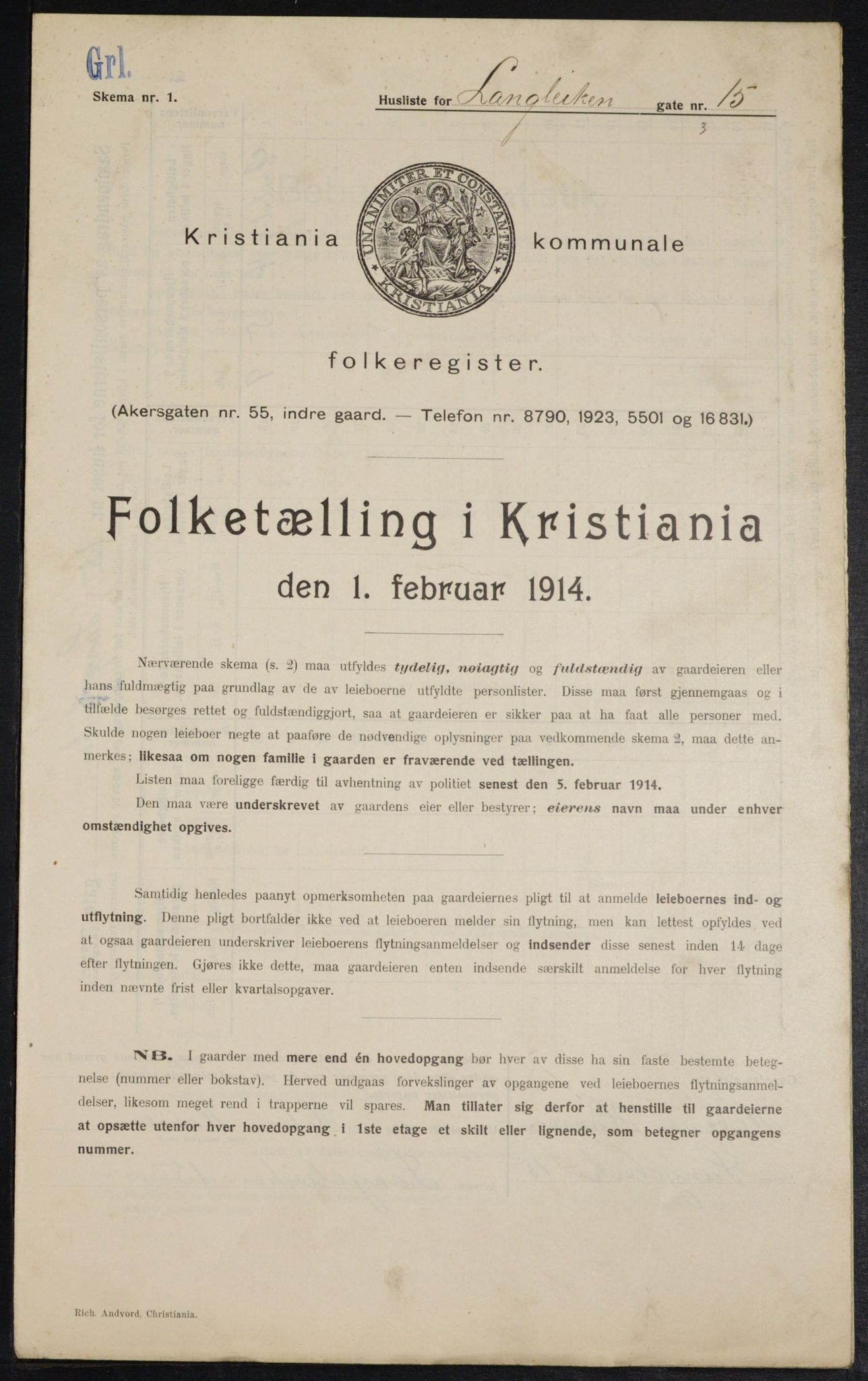 OBA, Municipal Census 1914 for Kristiania, 1914, p. 56982