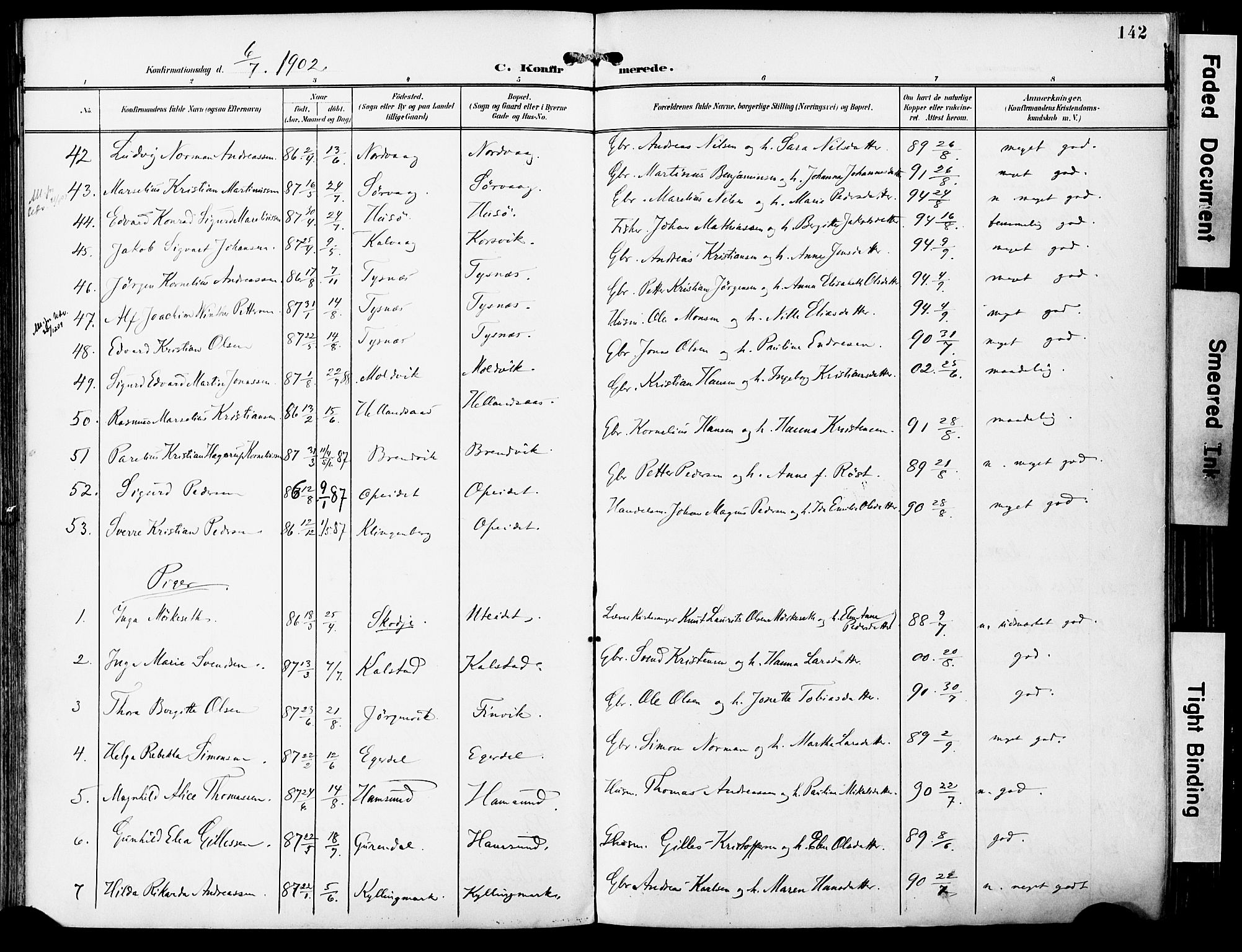 Ministerialprotokoller, klokkerbøker og fødselsregistre - Nordland, AV/SAT-A-1459/859/L0848: Parish register (official) no. 859A08, 1900-1912, p. 142