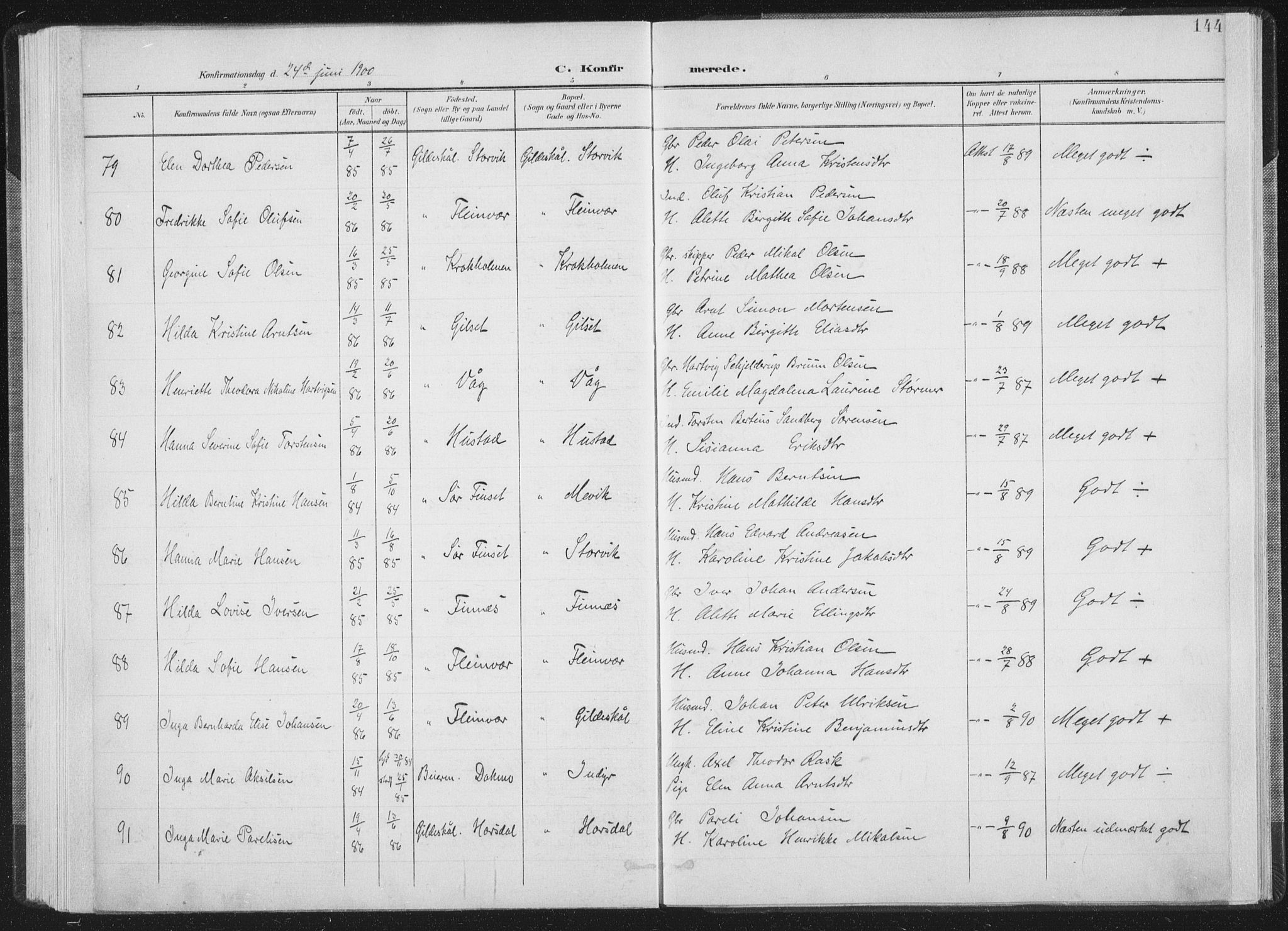 Ministerialprotokoller, klokkerbøker og fødselsregistre - Nordland, AV/SAT-A-1459/805/L0102: Parish register (official) no. 805A08I, 1900-1909, p. 144