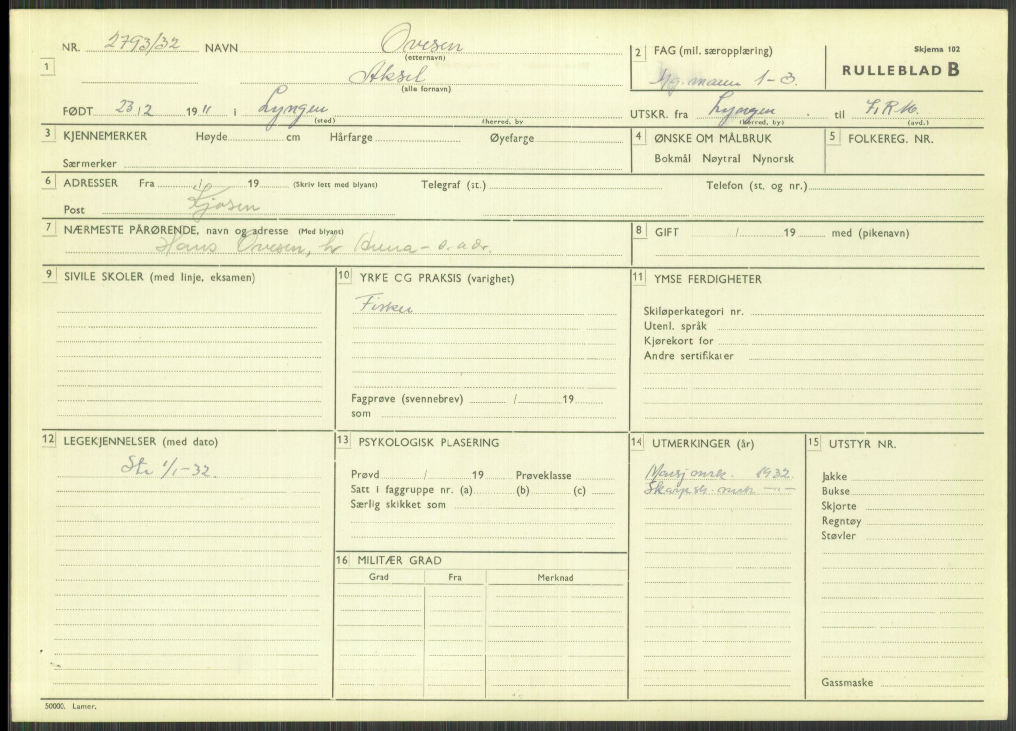 Forsvaret, Troms infanteriregiment nr. 16, AV/RA-RAFA-3146/P/Pa/L0016: Rulleblad for regimentets menige mannskaper, årsklasse 1932, 1932, p. 1281