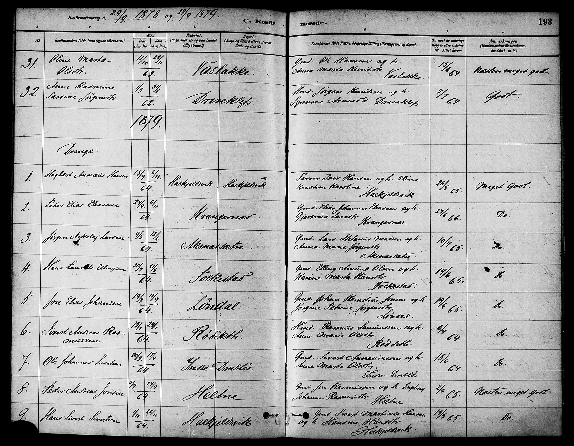 Ministerialprotokoller, klokkerbøker og fødselsregistre - Møre og Romsdal, AV/SAT-A-1454/511/L0141: Parish register (official) no. 511A08, 1878-1890, p. 193