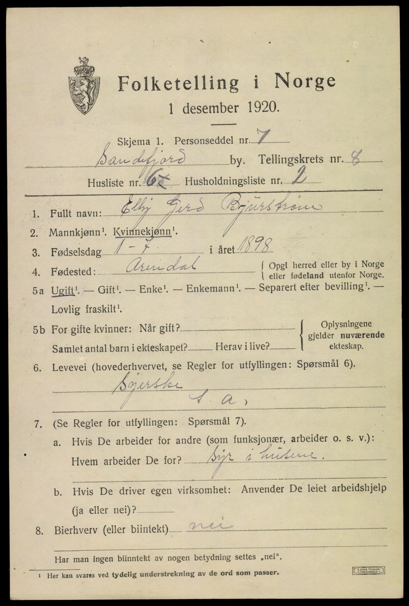 SAKO, 1920 census for Sandefjord, 1920, p. 11720