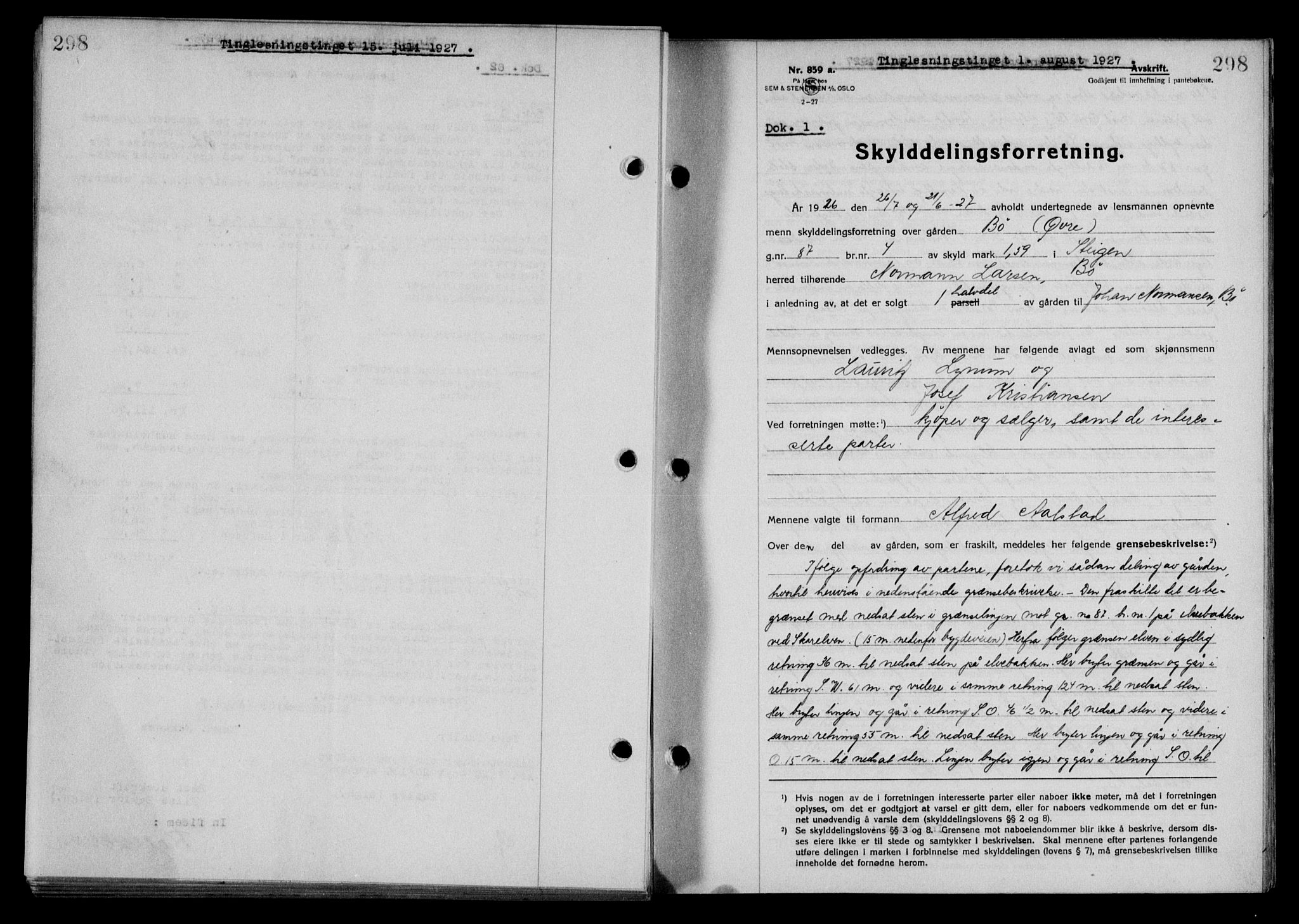 Steigen og Ofoten sorenskriveri, SAT/A-0030/1/2/2C/L0014: Mortgage book no. 13 og 15, 1926-1927, Deed date: 01.08.1927