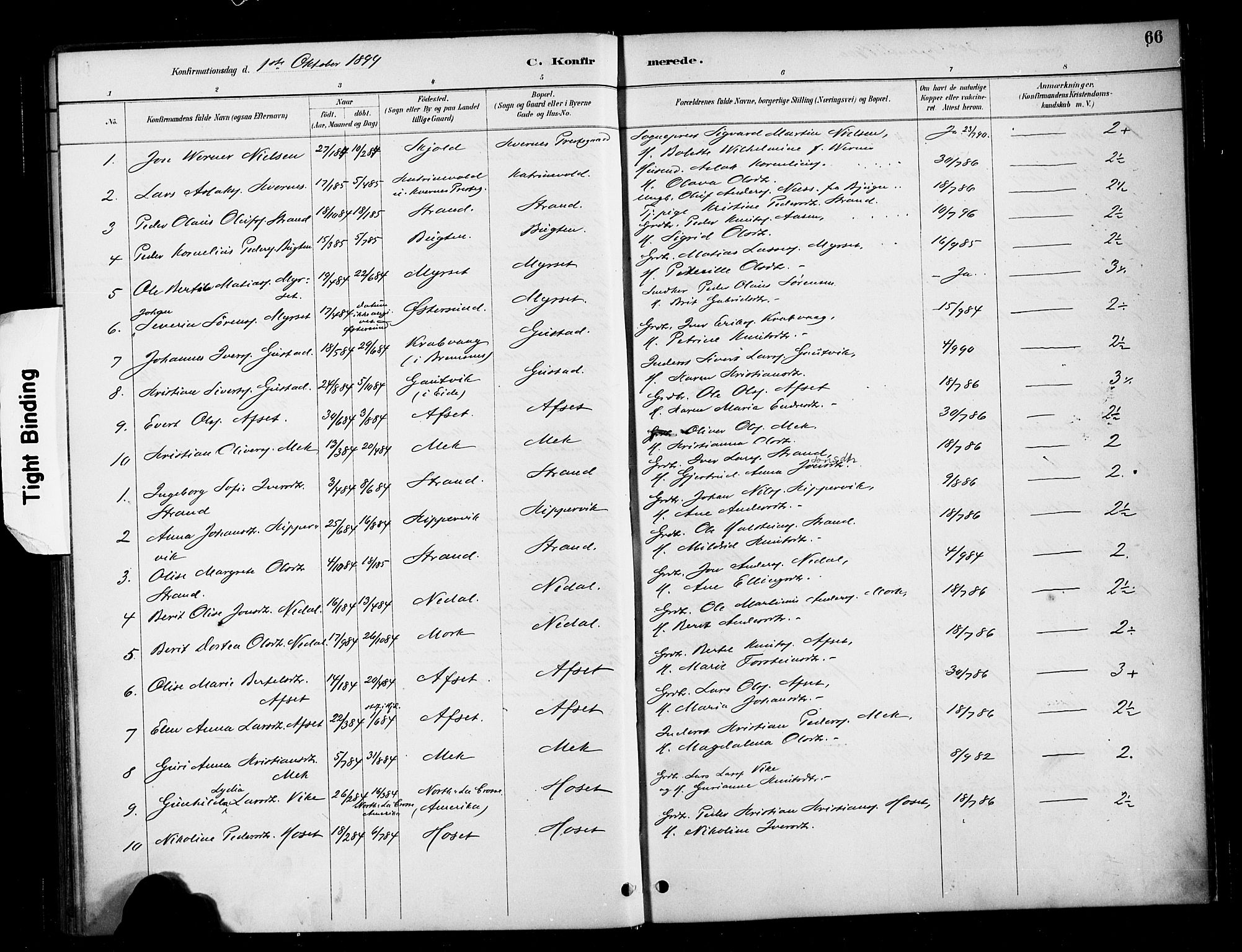 Ministerialprotokoller, klokkerbøker og fødselsregistre - Møre og Romsdal, SAT/A-1454/568/L0809: Parish register (official) no. 568A13, 1884-1900, p. 66