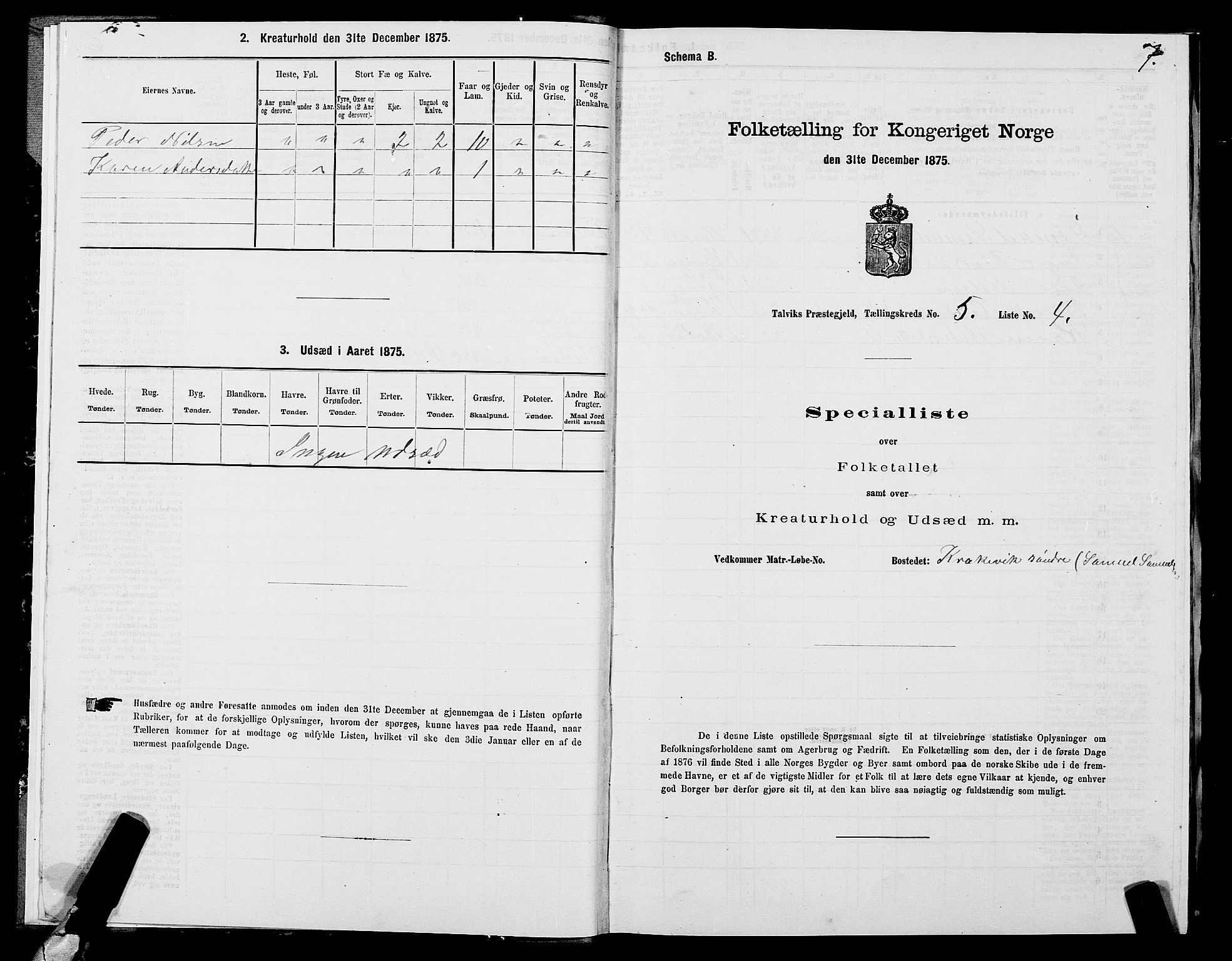 SATØ, 1875 census for 2013P Talvik, 1875, p. 3007