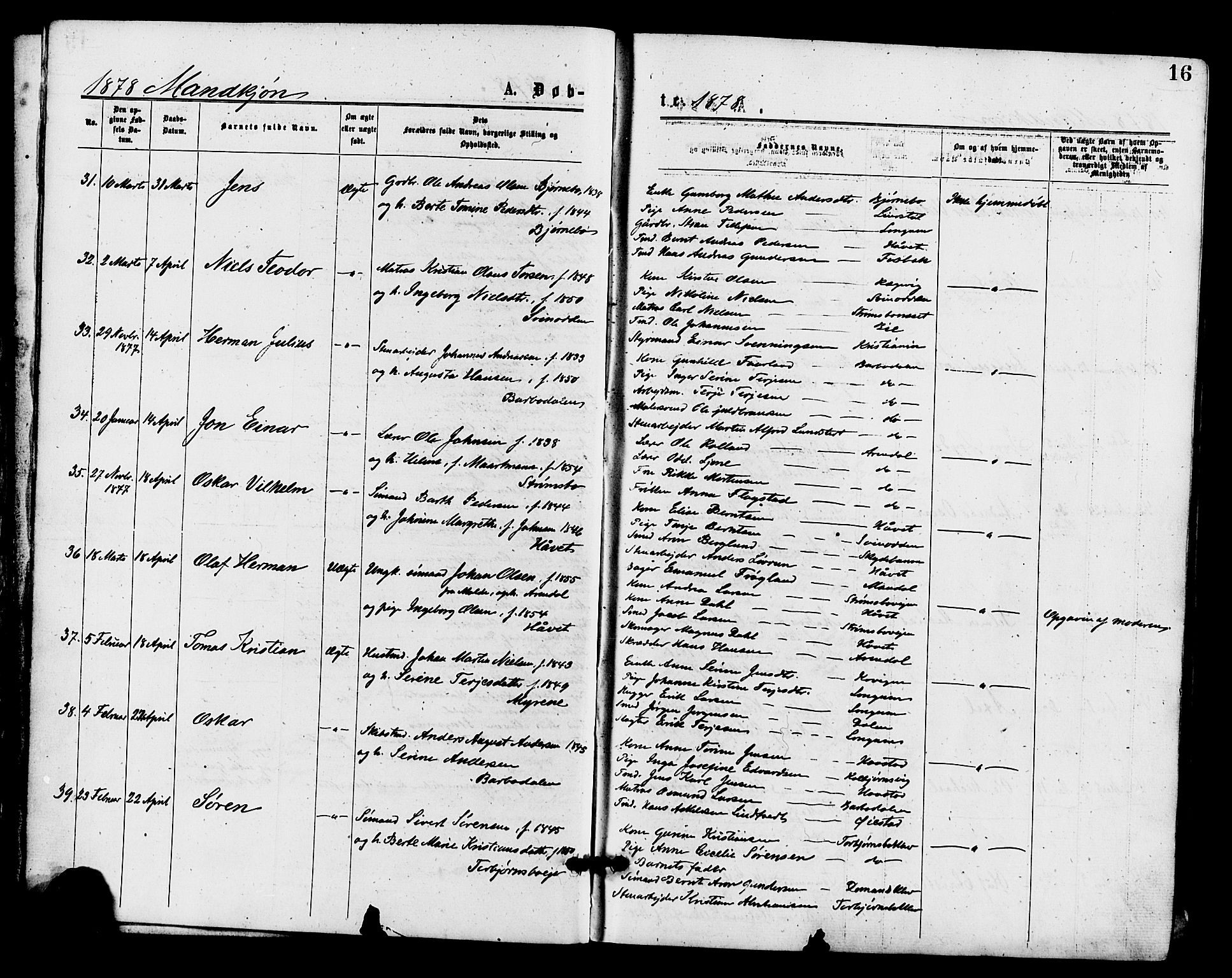 Barbu sokneprestkontor, SAK/1111-0003/F/Fa/L0001: Parish register (official) no. A 1 /1, 1878-1883, p. 16