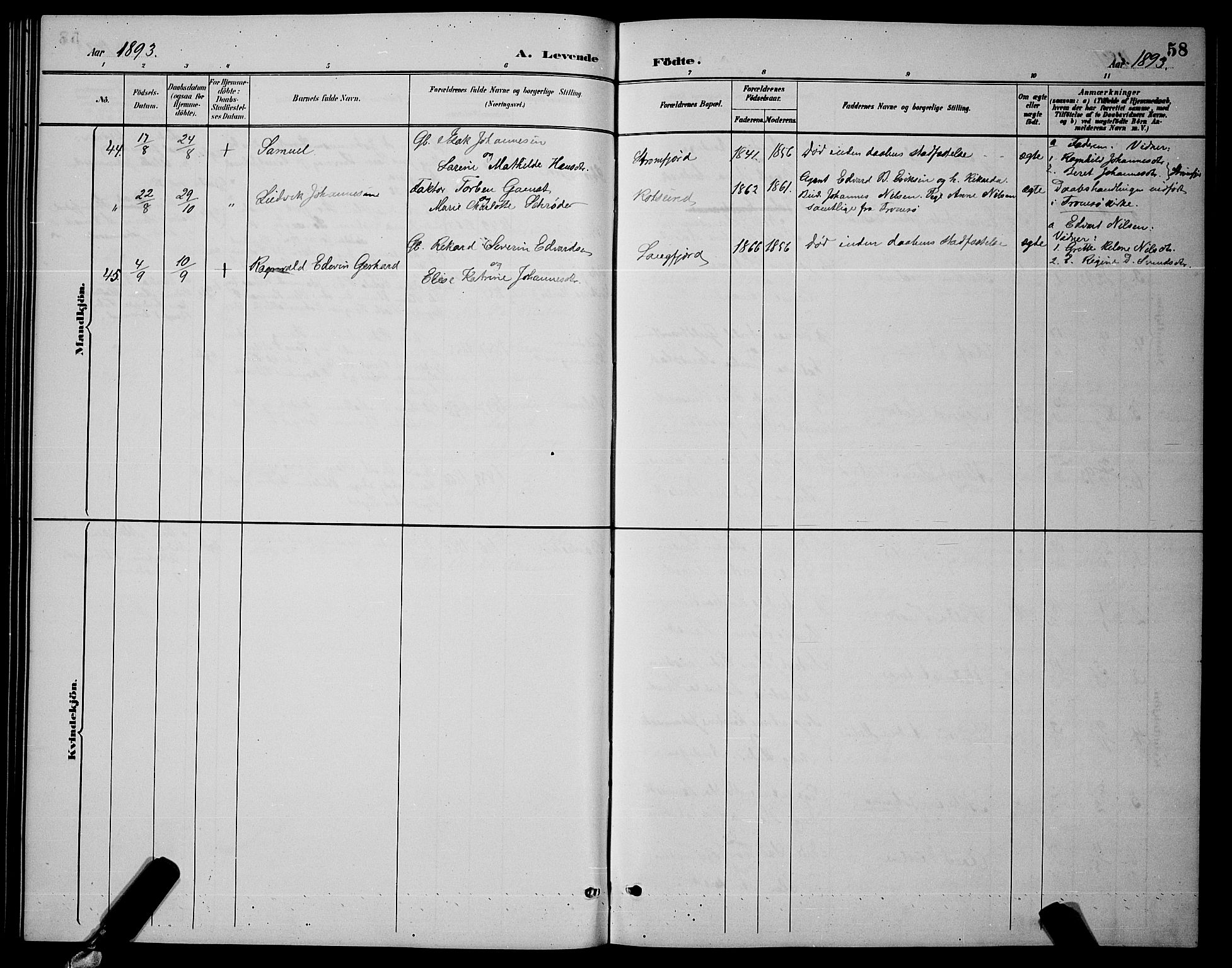 Skjervøy sokneprestkontor, AV/SATØ-S-1300/H/Ha/Hab/L0007klokker: Parish register (copy) no. 7, 1889-1899, p. 58