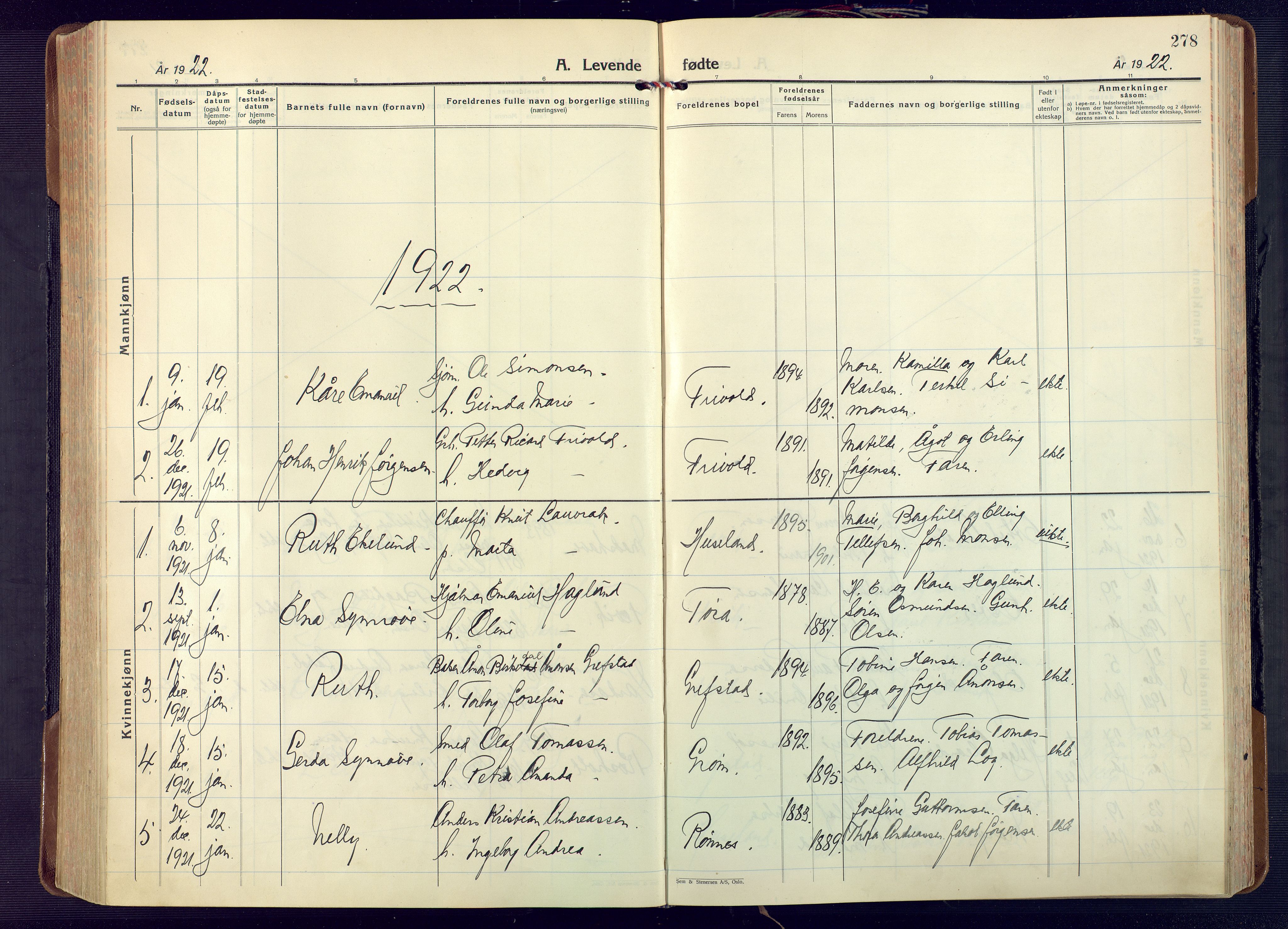 Fjære sokneprestkontor, AV/SAK-1111-0011/F/Fa/L0004: Parish register (official) no. A 4, 1902-1925, p. 278