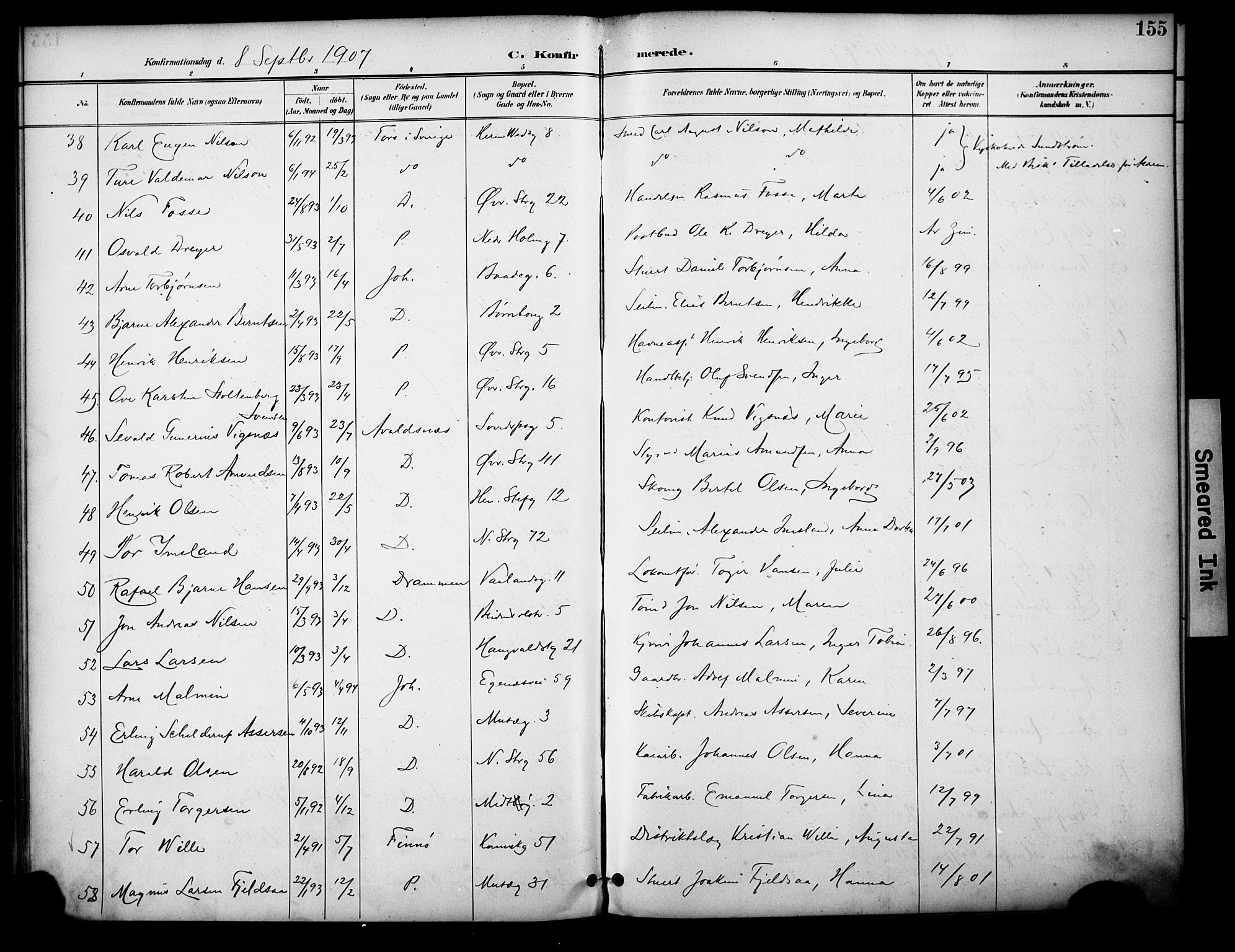 Domkirken sokneprestkontor, AV/SAST-A-101812/001/30/30BA/L0031: Parish register (official) no. A 30, 1896-1916, p. 155