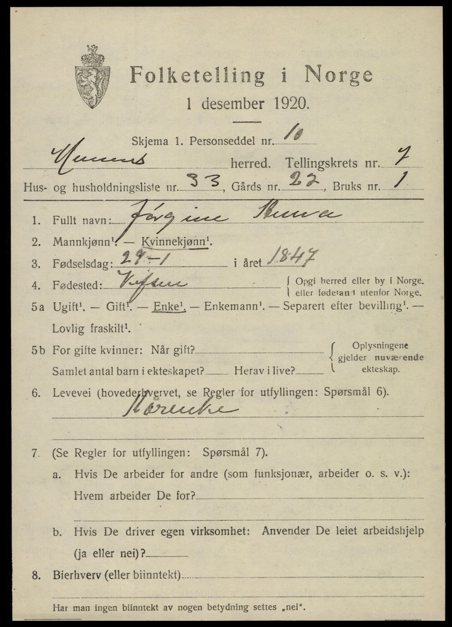 SAT, 1920 census for Hemnes, 1920, p. 7404