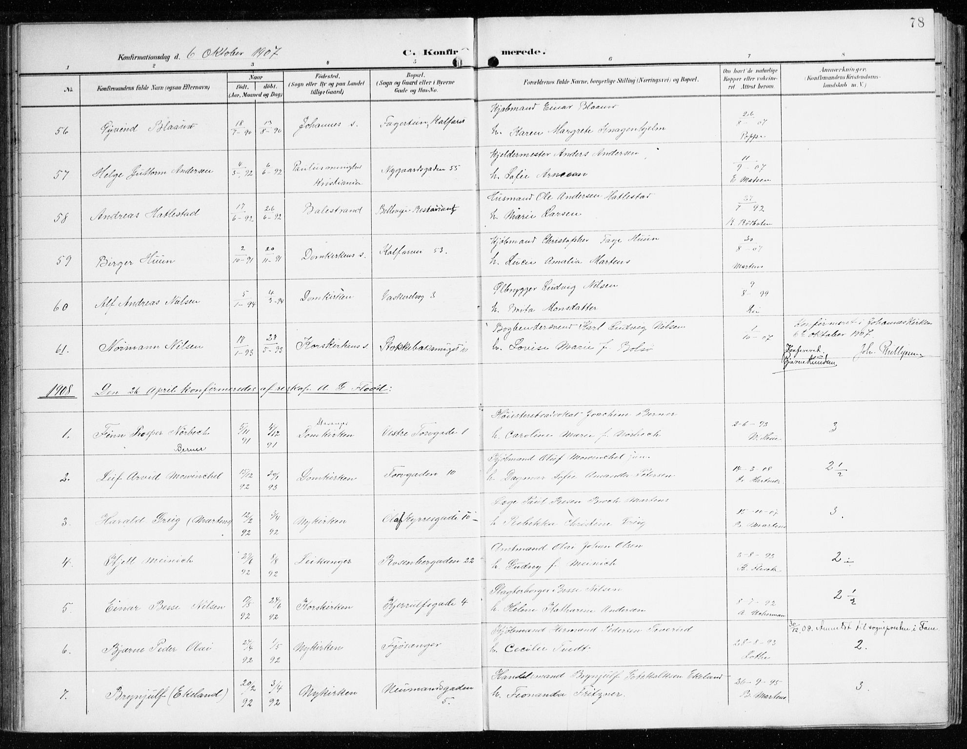 Domkirken sokneprestembete, SAB/A-74801/H/Haa/L0031: Parish register (official) no. C 6, 1898-1915, p. 78