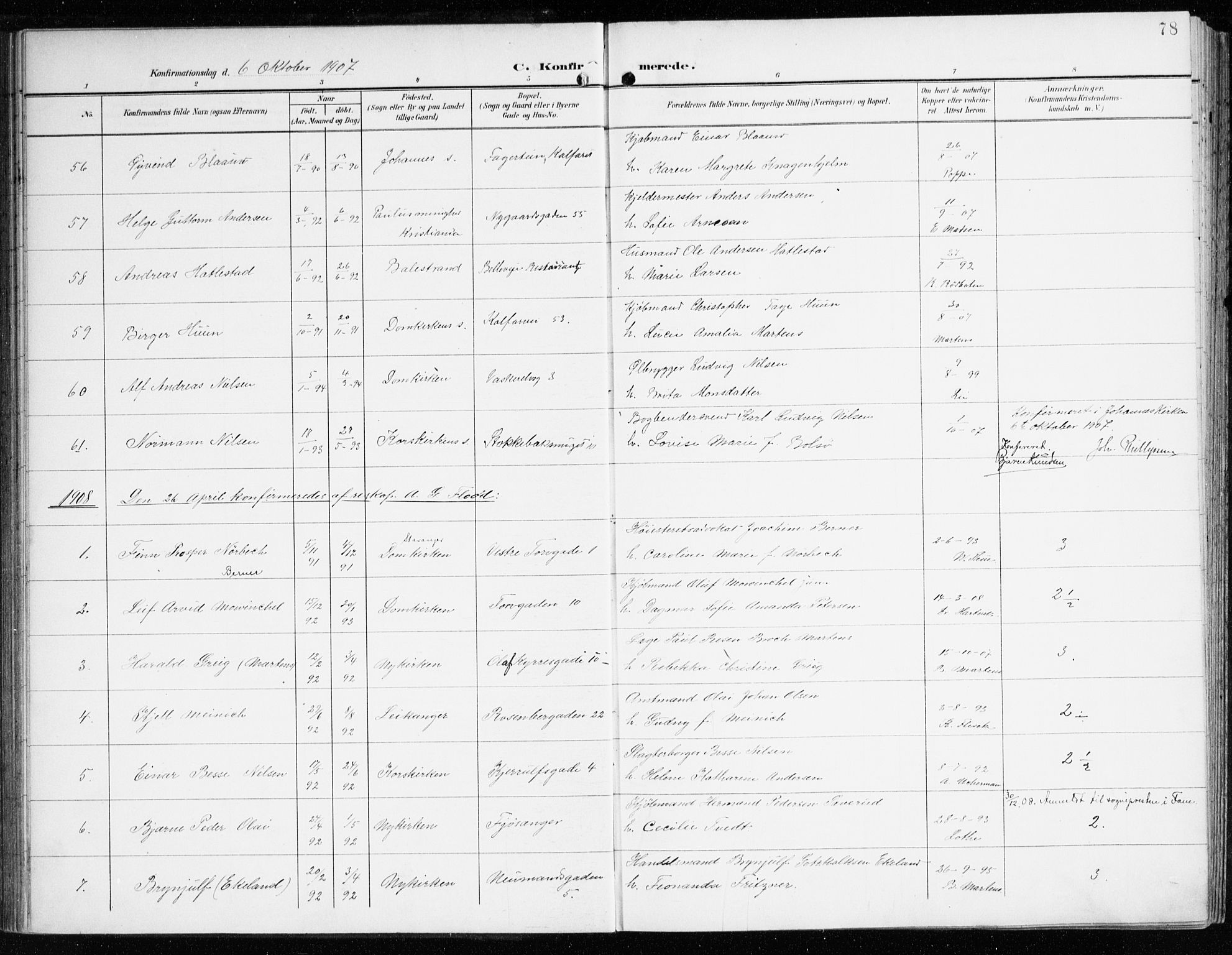 Domkirken sokneprestembete, AV/SAB-A-74801/H/Haa/L0031: Parish register (official) no. C 6, 1898-1915, p. 78