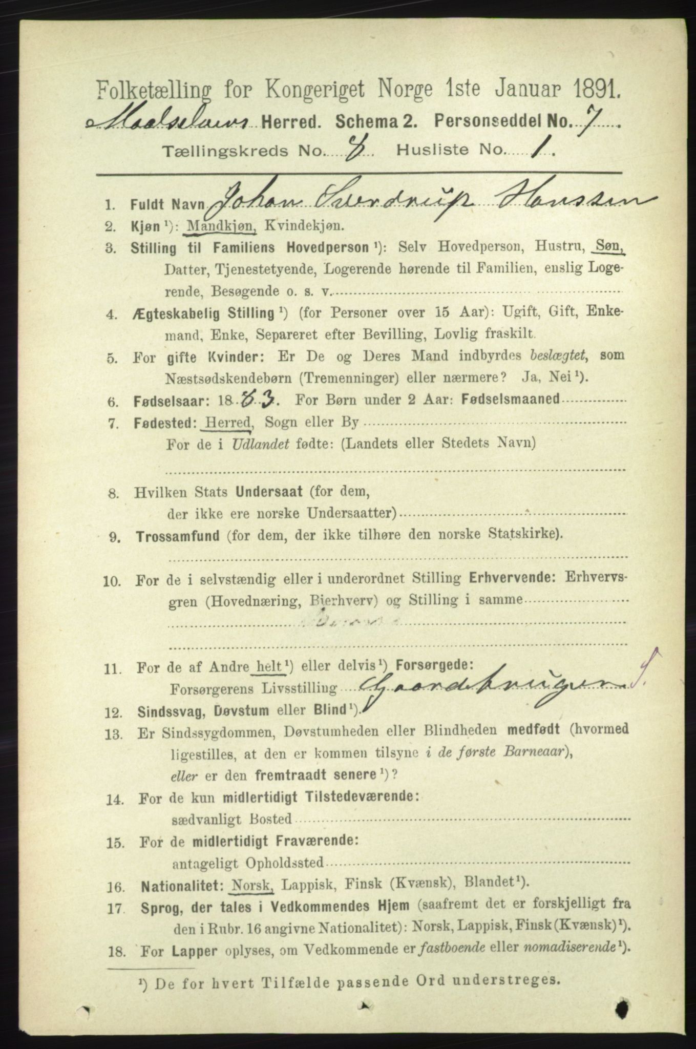RA, 1891 census for 1924 Målselv, 1891, p. 2534
