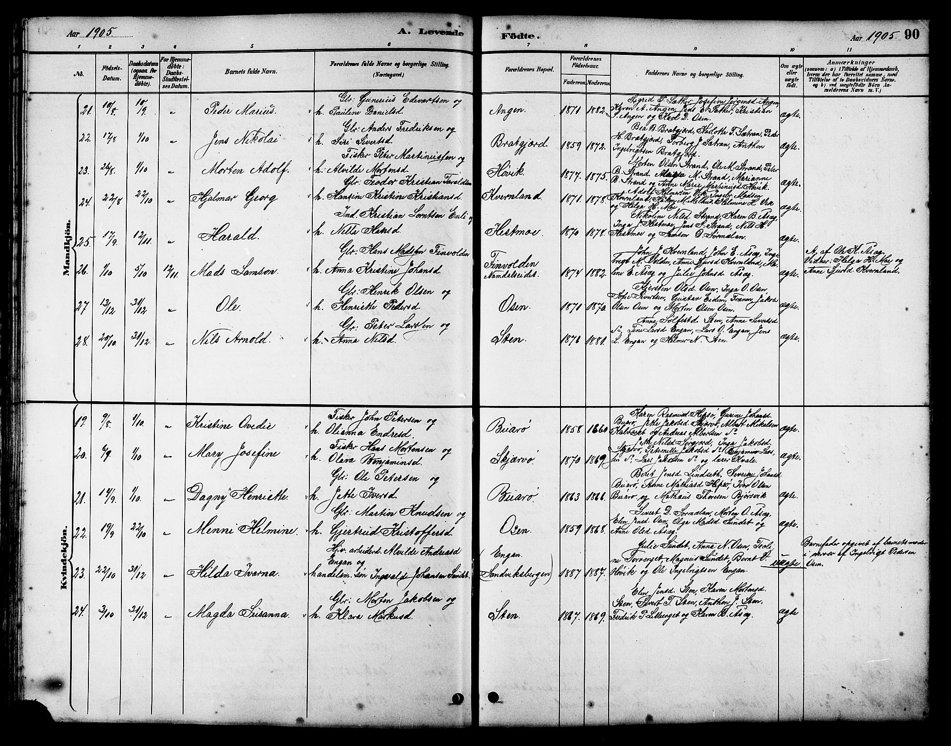 Ministerialprotokoller, klokkerbøker og fødselsregistre - Sør-Trøndelag, SAT/A-1456/658/L0726: Parish register (copy) no. 658C02, 1883-1908, p. 90