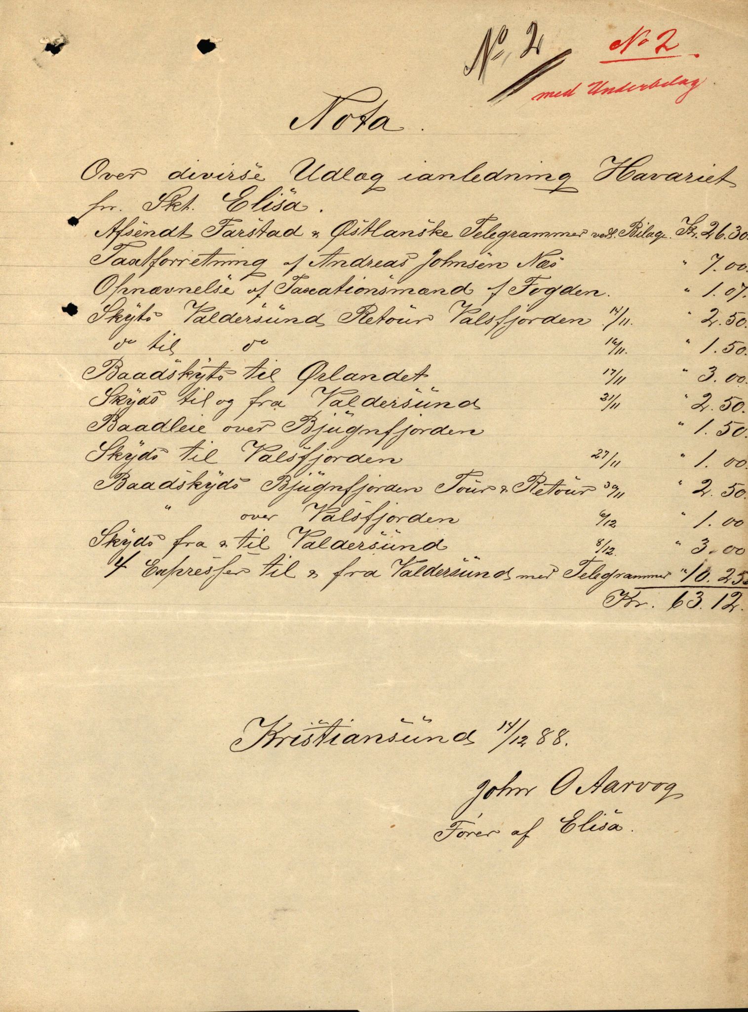 Pa 63 - Østlandske skibsassuranceforening, VEMU/A-1079/G/Ga/L0022/0004: Havaridokumenter / Try, Tre Brødre, Vidar, Elisa, Dagny, 1888, p. 64