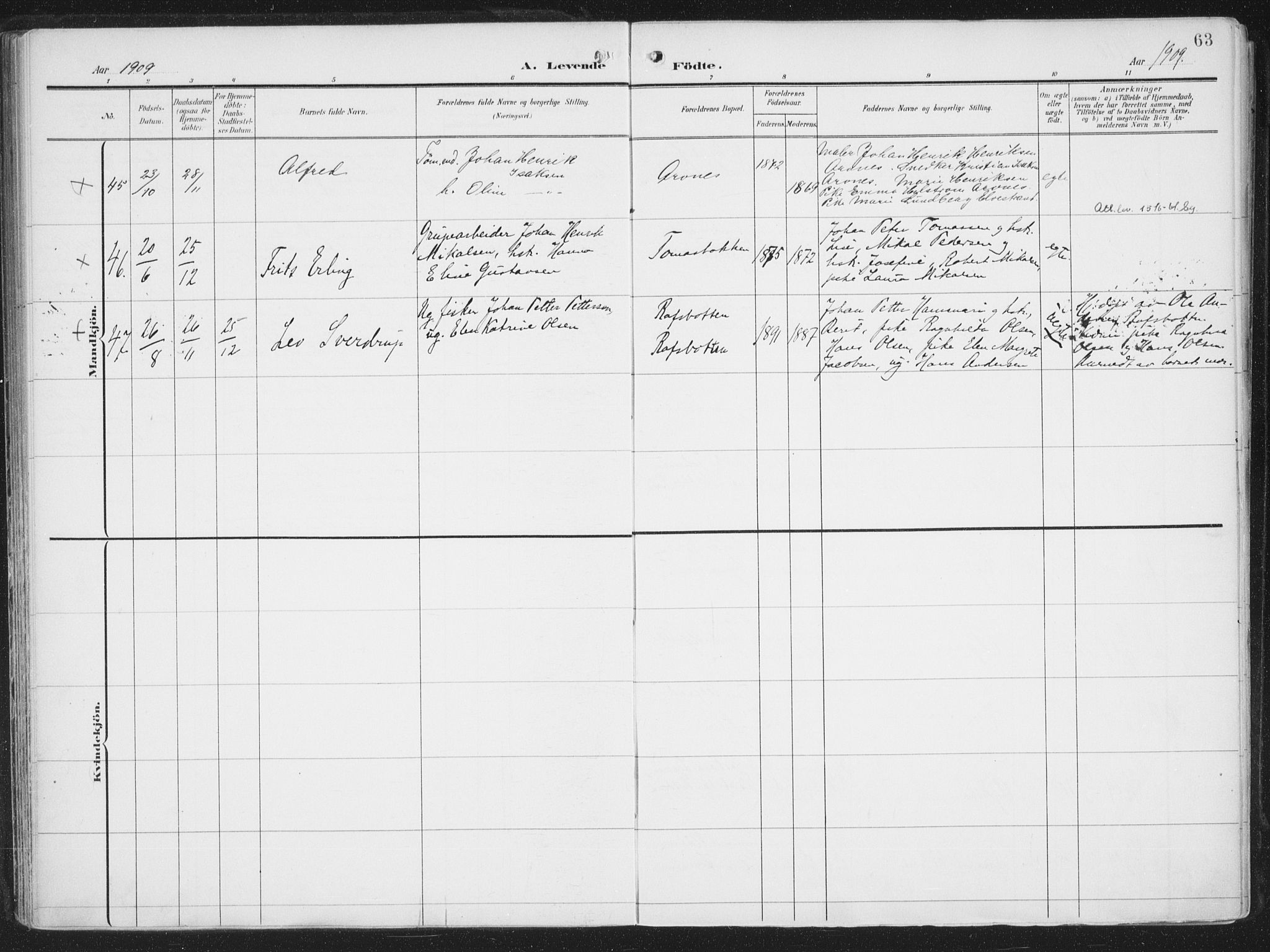 Alta sokneprestkontor, SATØ/S-1338/H/Ha/L0005.kirke: Parish register (official) no. 5, 1904-1918, p. 63