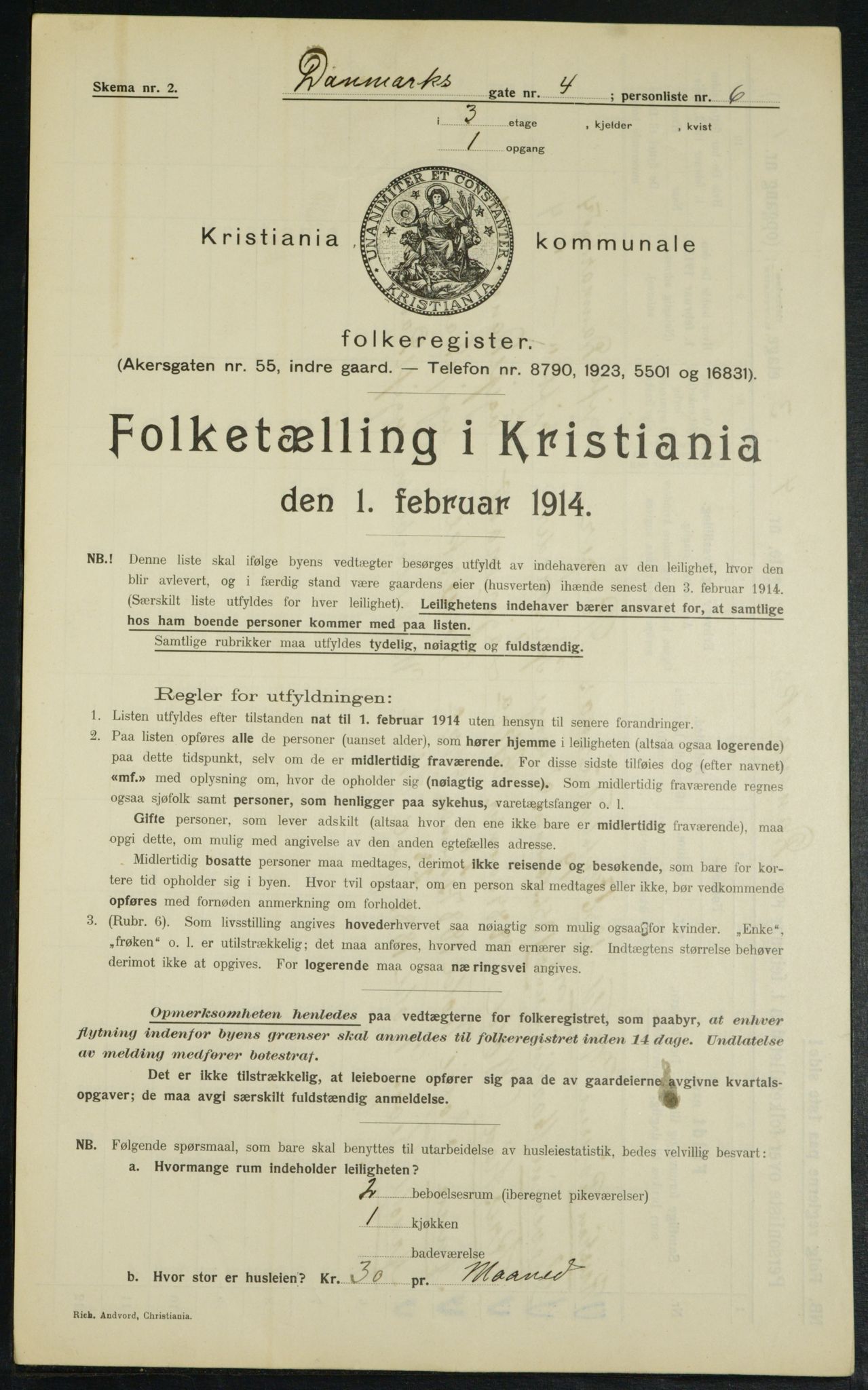 OBA, Municipal Census 1914 for Kristiania, 1914, p. 14730