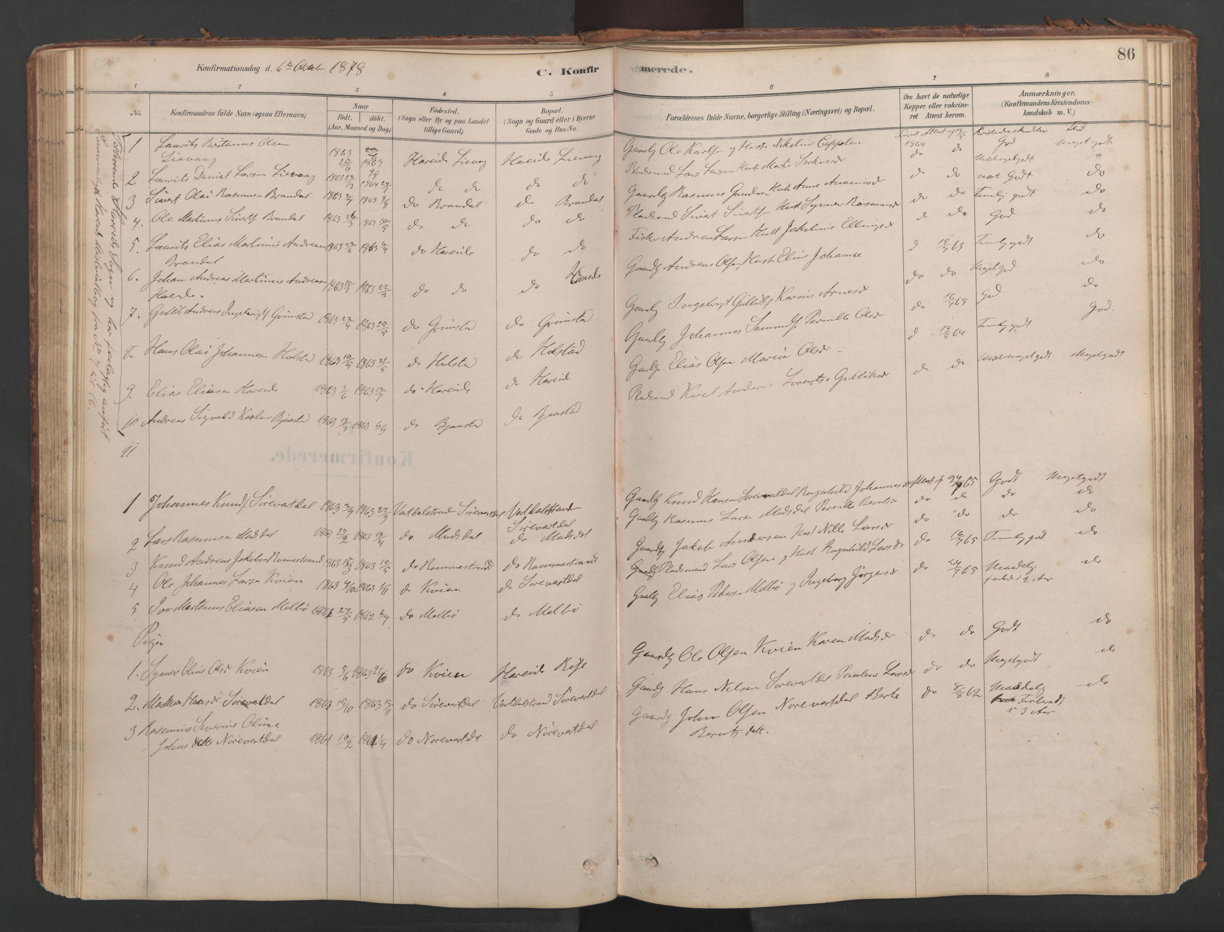 Ministerialprotokoller, klokkerbøker og fødselsregistre - Møre og Romsdal, SAT/A-1454/514/L0201: Parish register (copy) no. 514C01, 1878-1919, p. 86