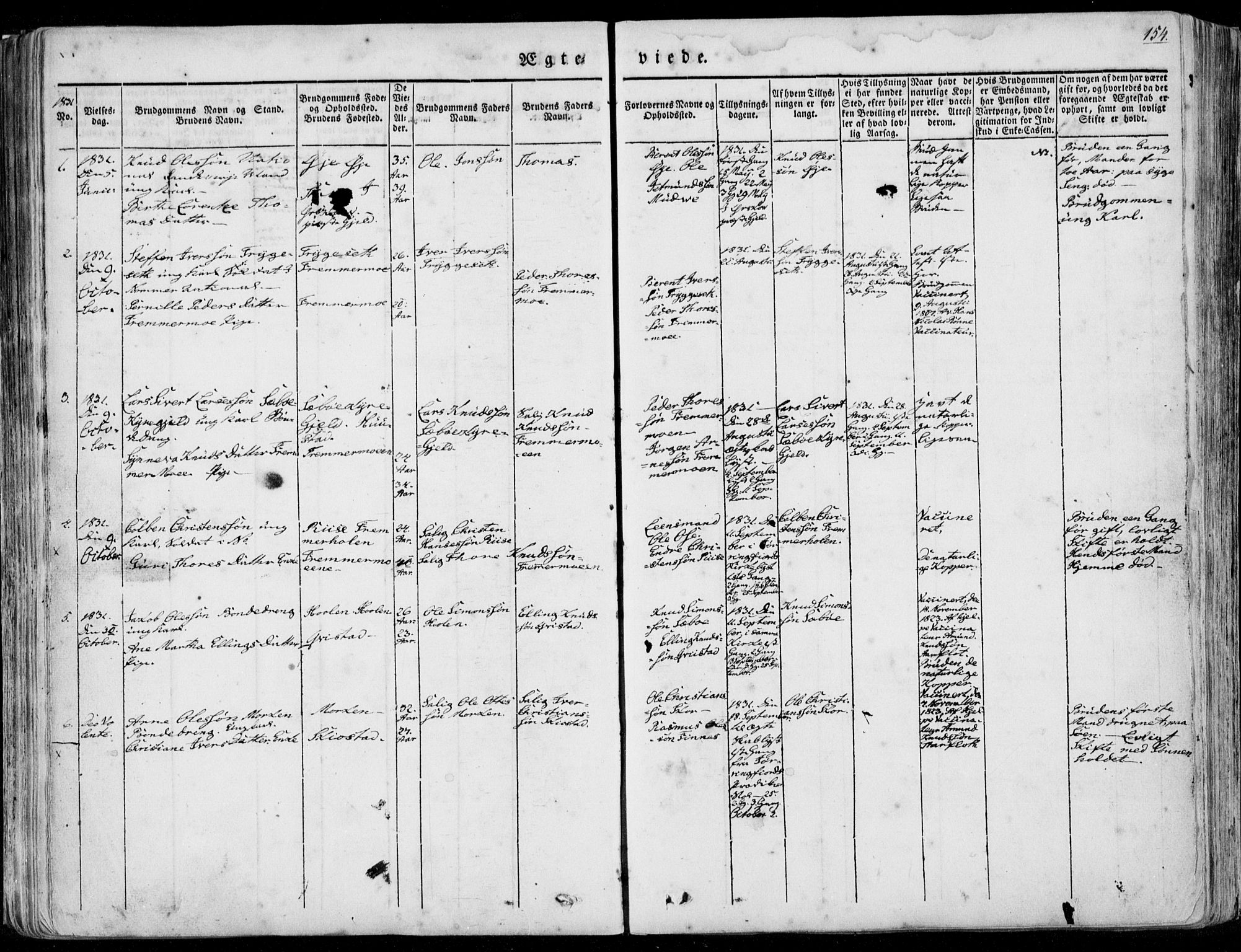 Ministerialprotokoller, klokkerbøker og fødselsregistre - Møre og Romsdal, AV/SAT-A-1454/515/L0208: Parish register (official) no. 515A04, 1830-1846, p. 154