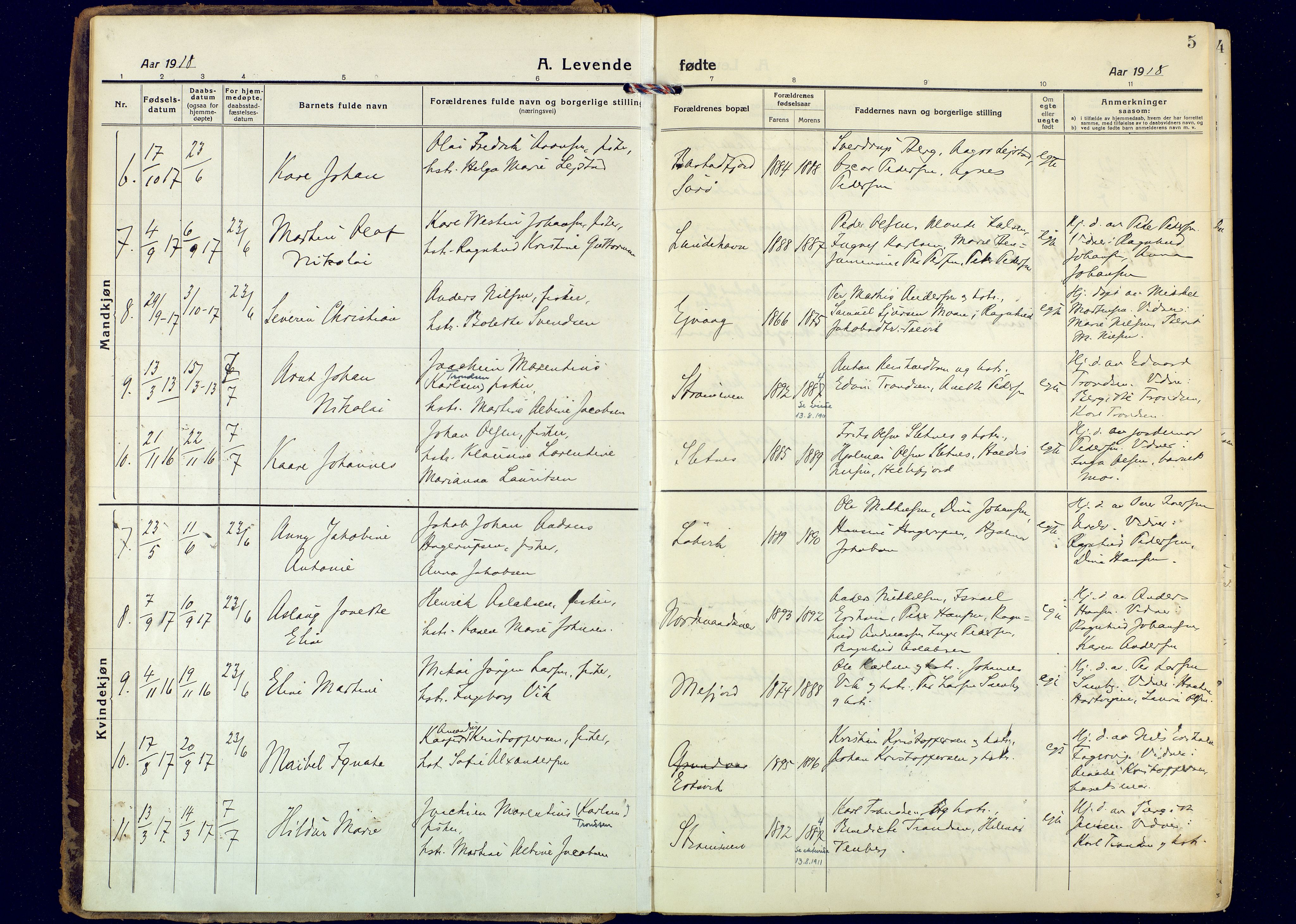 Hammerfest sokneprestkontor, AV/SATØ-S-1347/H/Ha/L0018.kirke: Parish register (official) no. 18, 1918-1933, p. 5