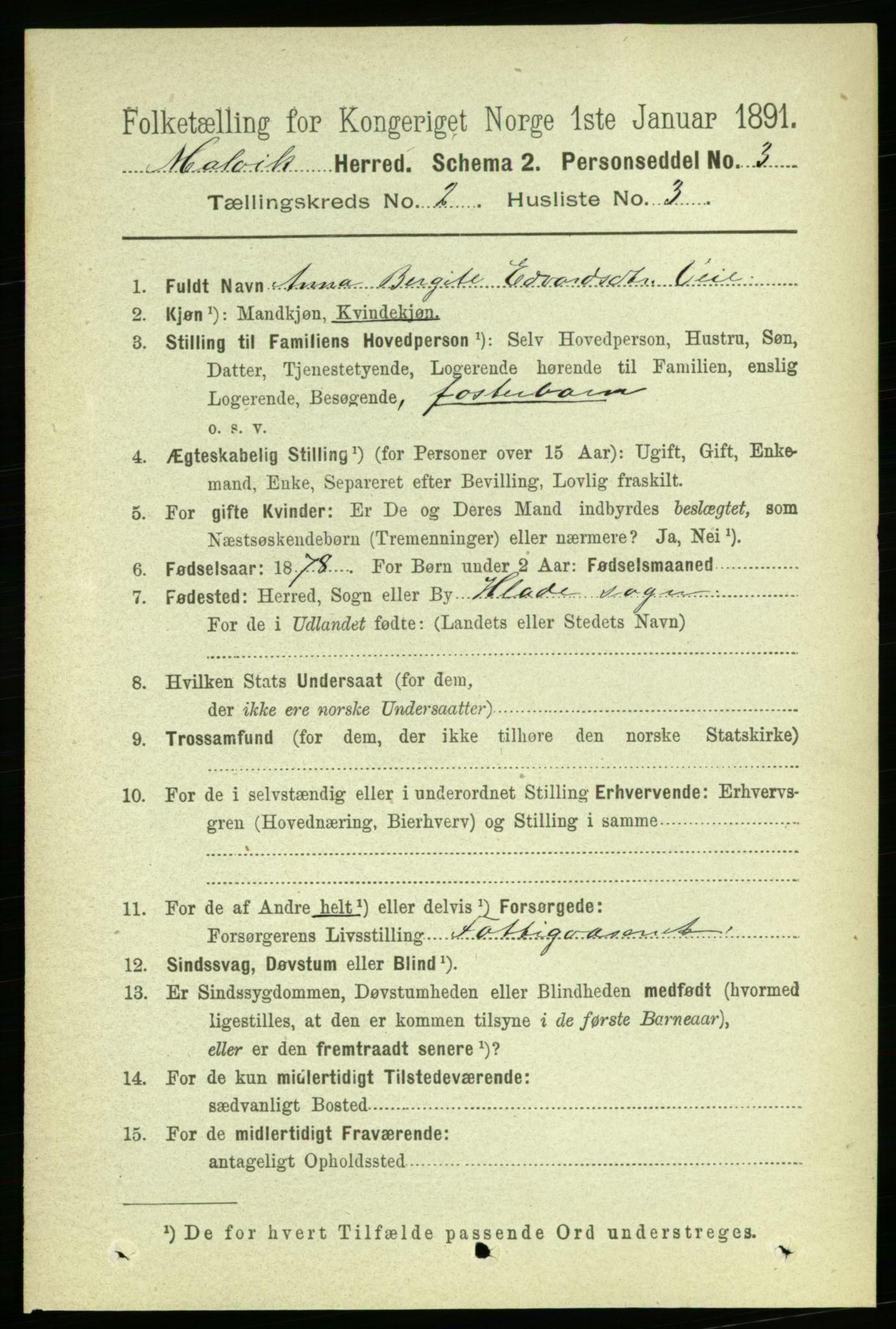 RA, 1891 census for 1663 Malvik, 1891, p. 769