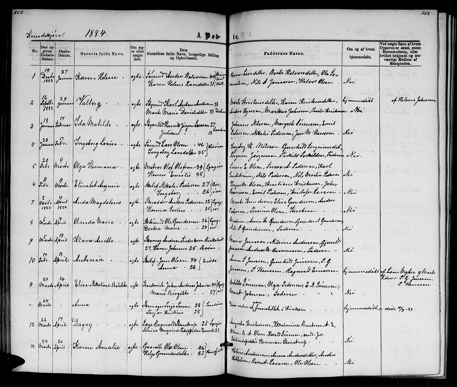 Dypvåg sokneprestkontor, SAK/1111-0007/F/Fb/Fba/L0012: Parish register (copy) no. B 12, 1872-1886, p. 252-253