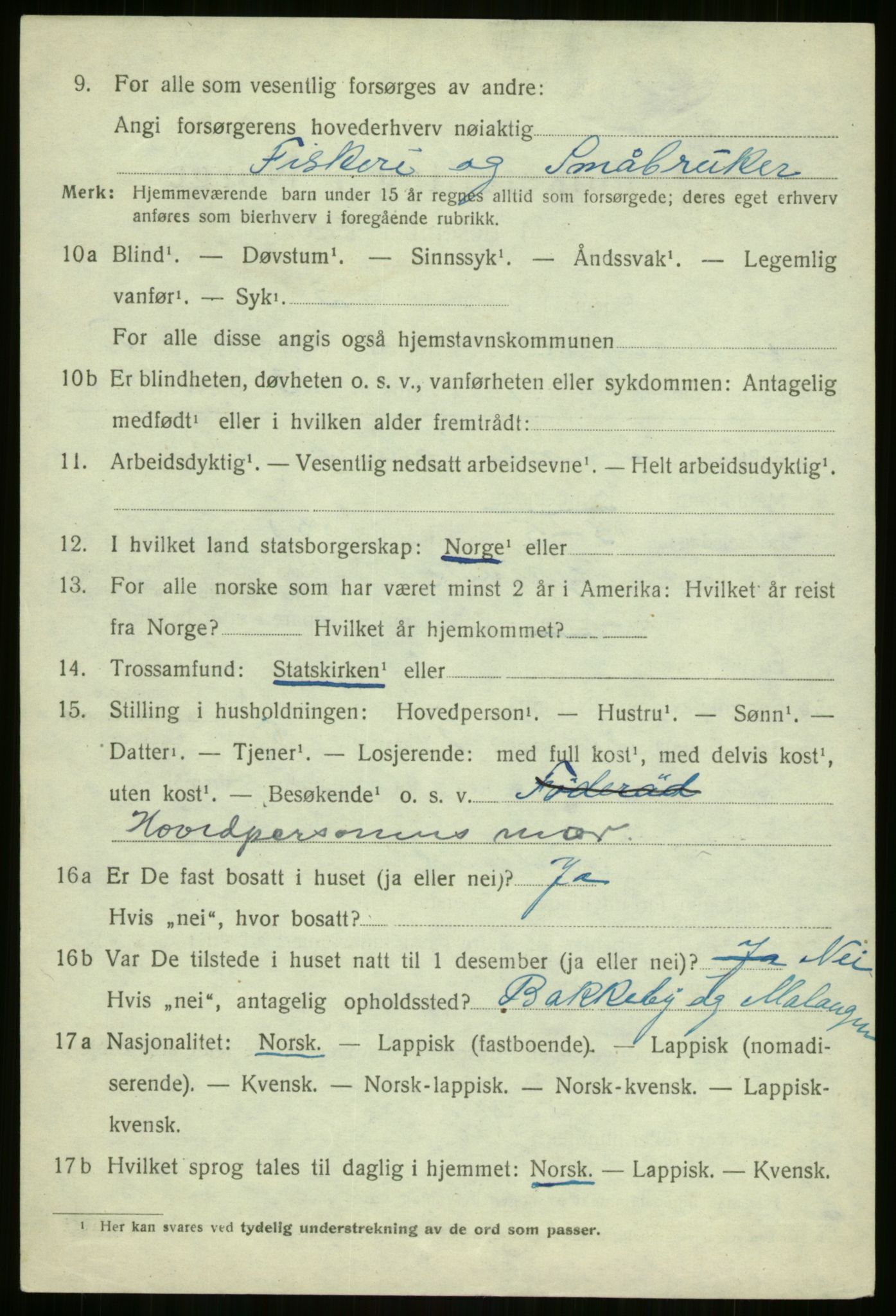 SATØ, 1920 census for Malangen, 1920, p. 1897