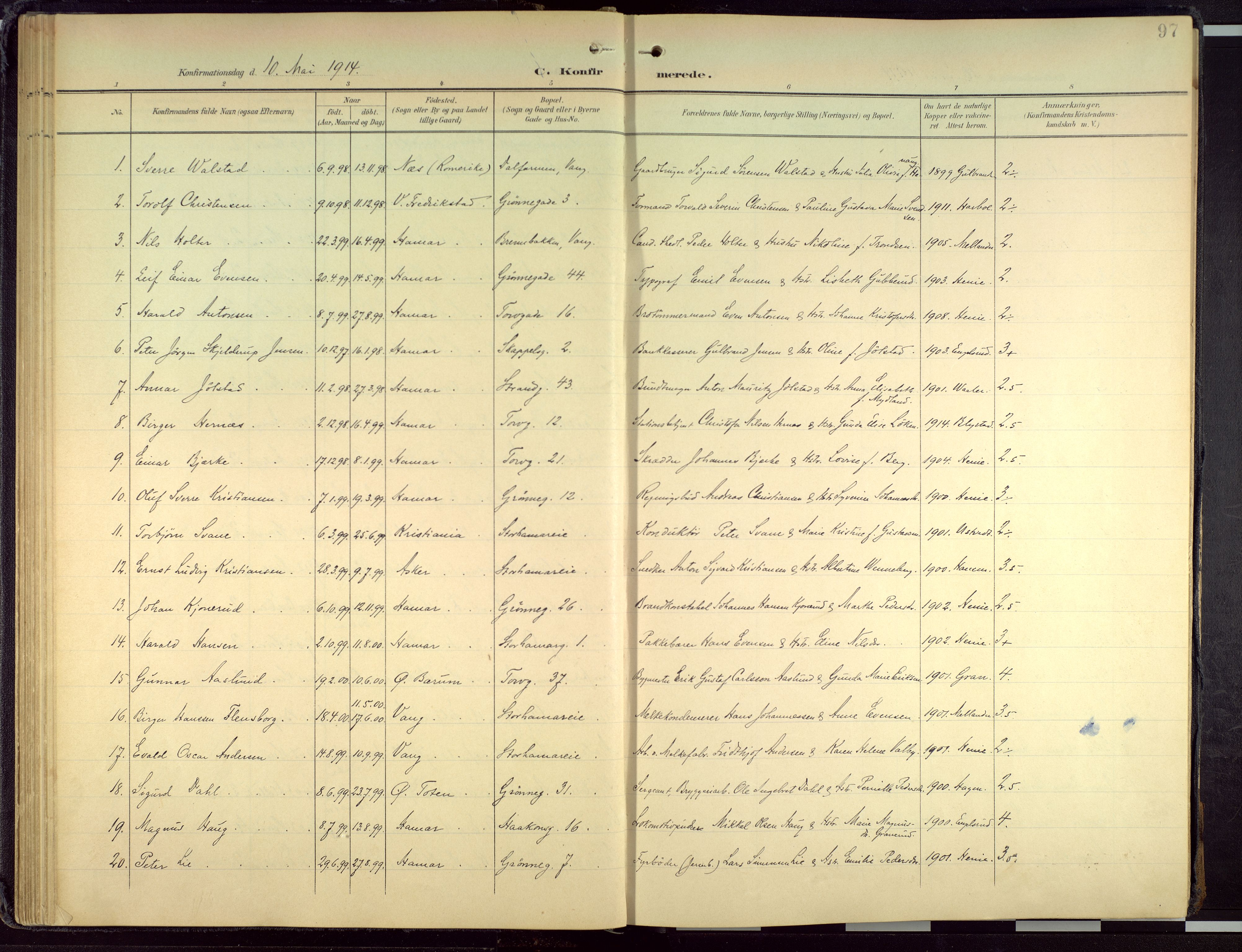 Hamar prestekontor, AV/SAH-DOMPH-002/H/Ha/Haa/L0004: Parish register (official) no. 4, 1899-1973, p. 97