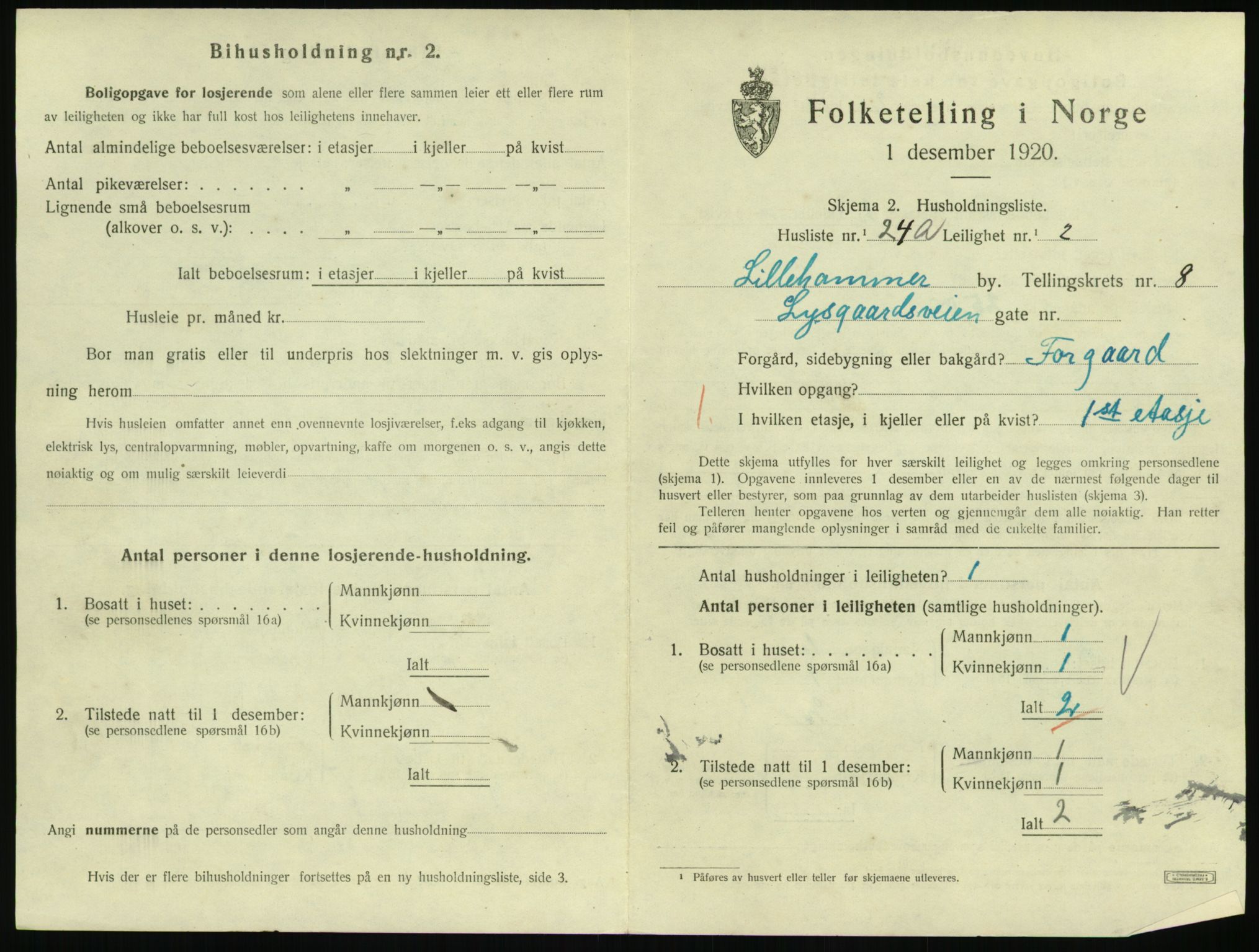 SAH, 1920 census for Lillehammer, 1920, p. 2912