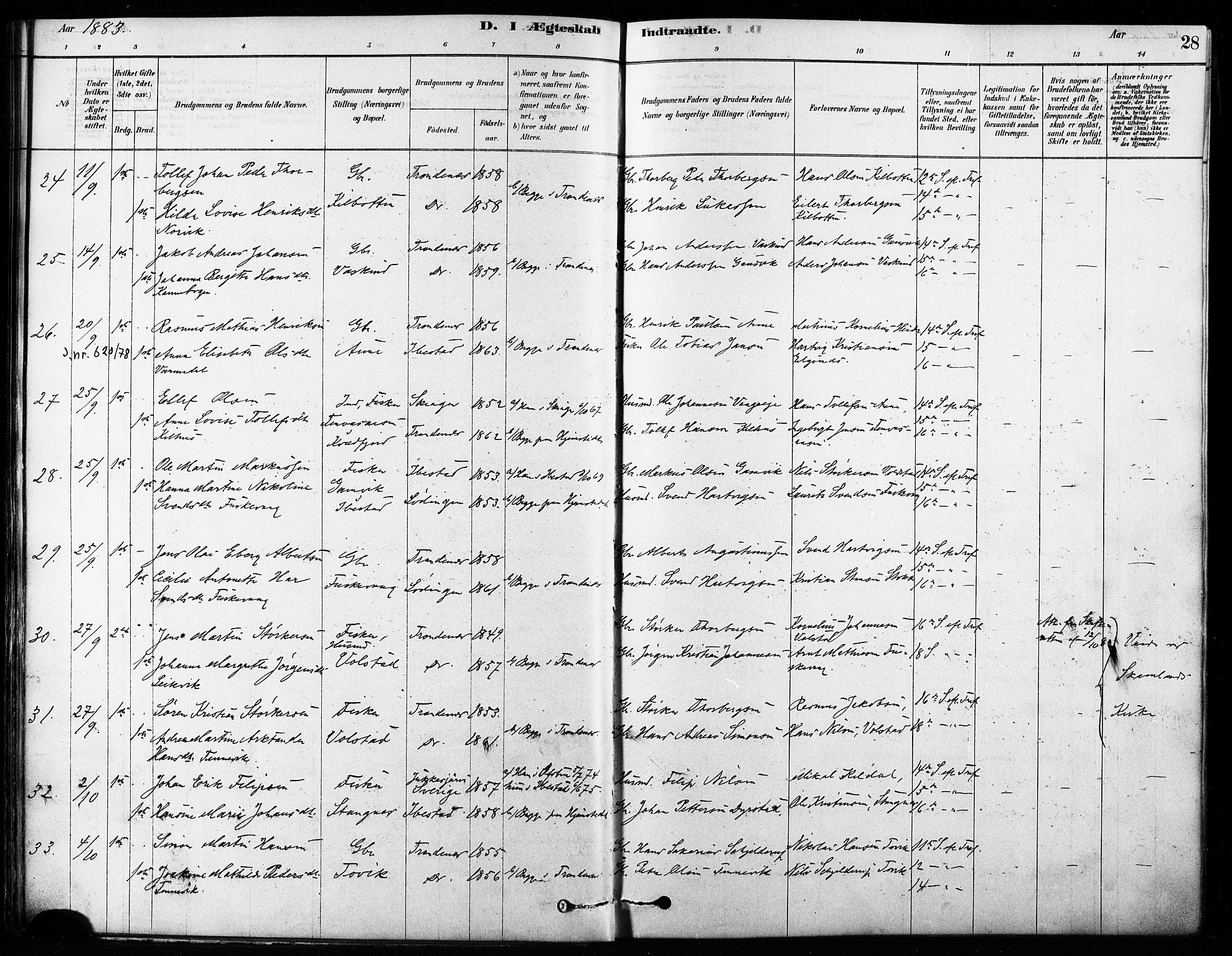 Trondenes sokneprestkontor, SATØ/S-1319/H/Ha/L0015kirke: Parish register (official) no. 15, 1878-1889, p. 28
