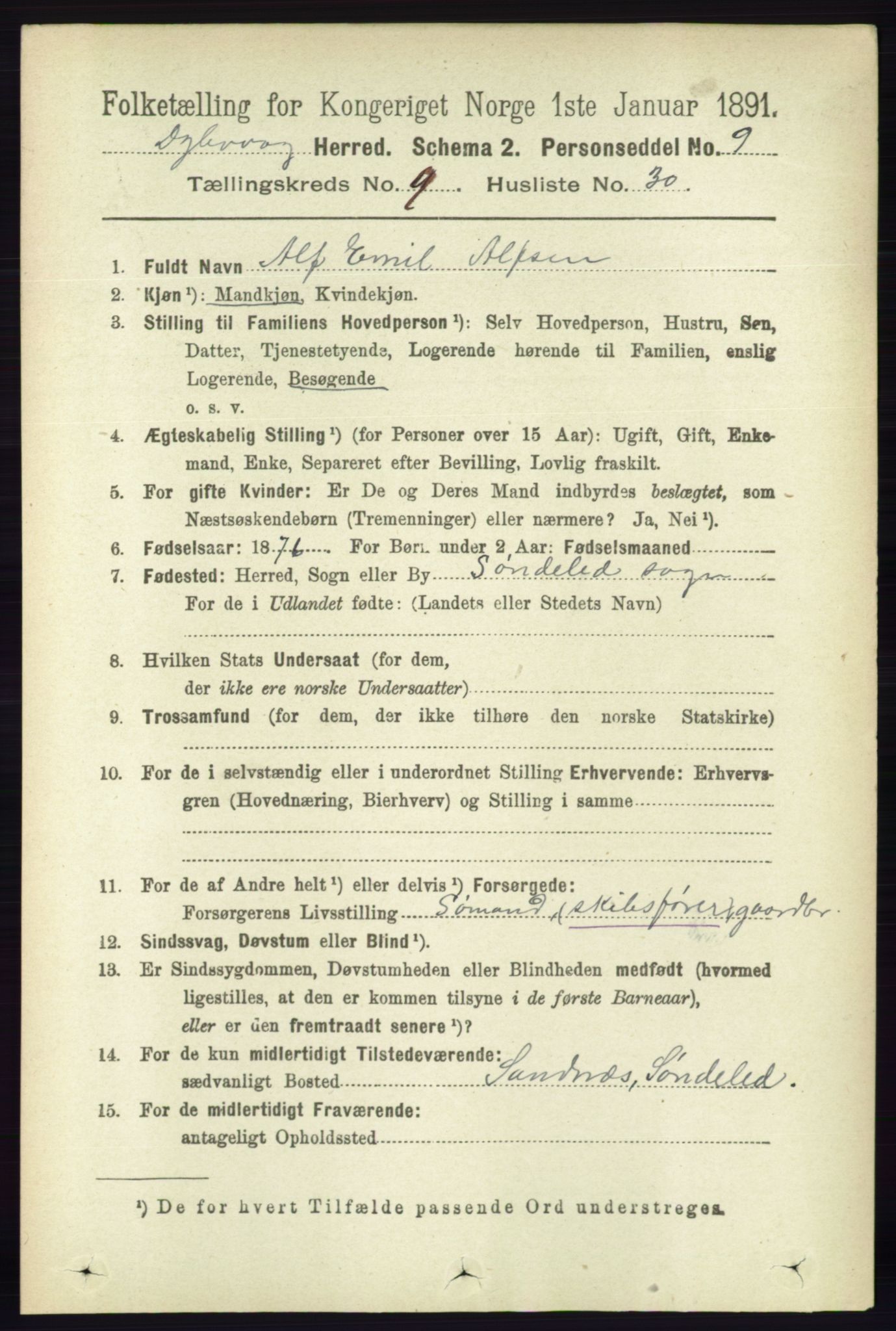 RA, 1891 census for 0915 Dypvåg, 1891, p. 3474