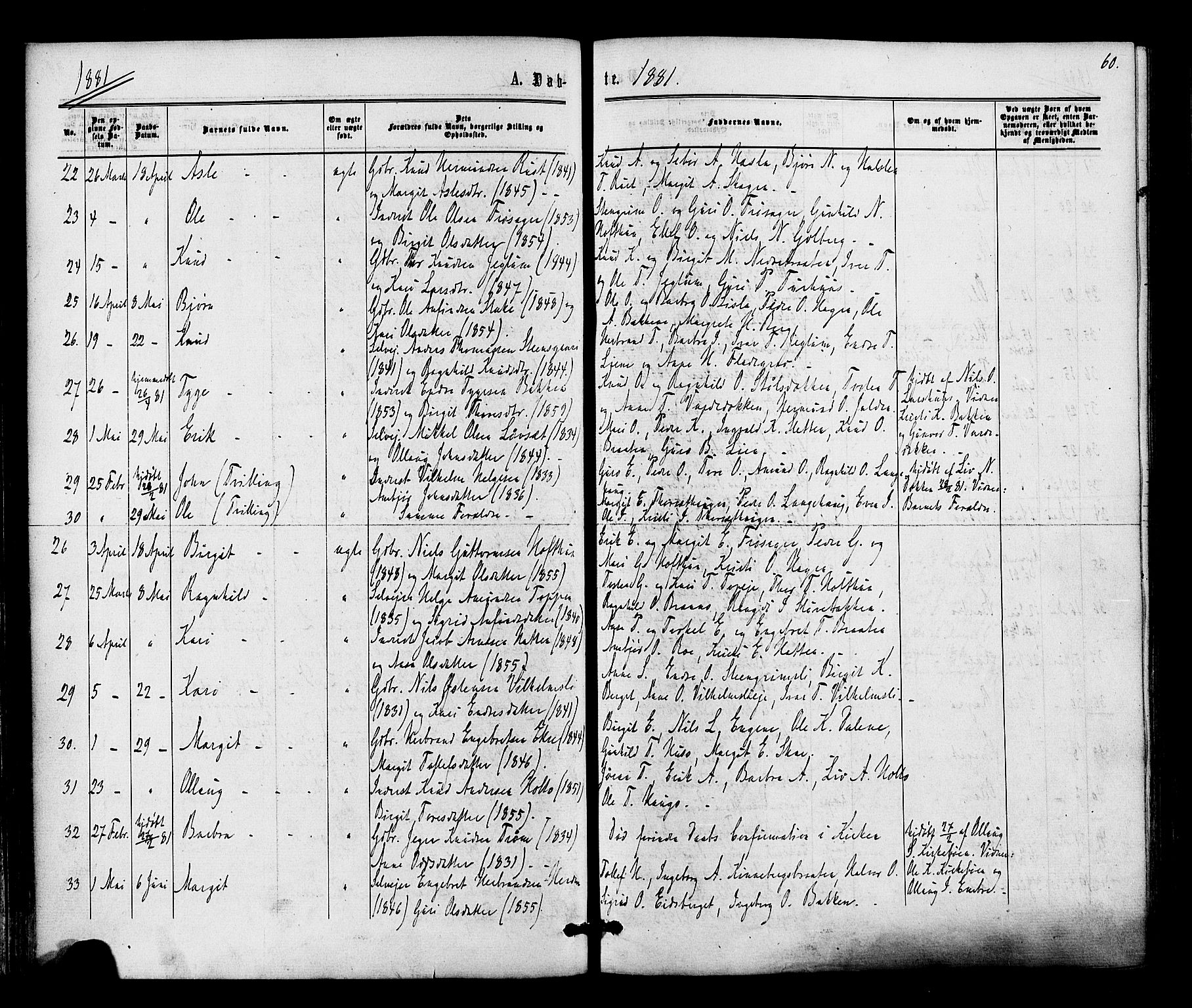 Gol kirkebøker, SAKO/A-226/F/Fa/L0004: Parish register (official) no. I 4, 1876-1886, p. 60