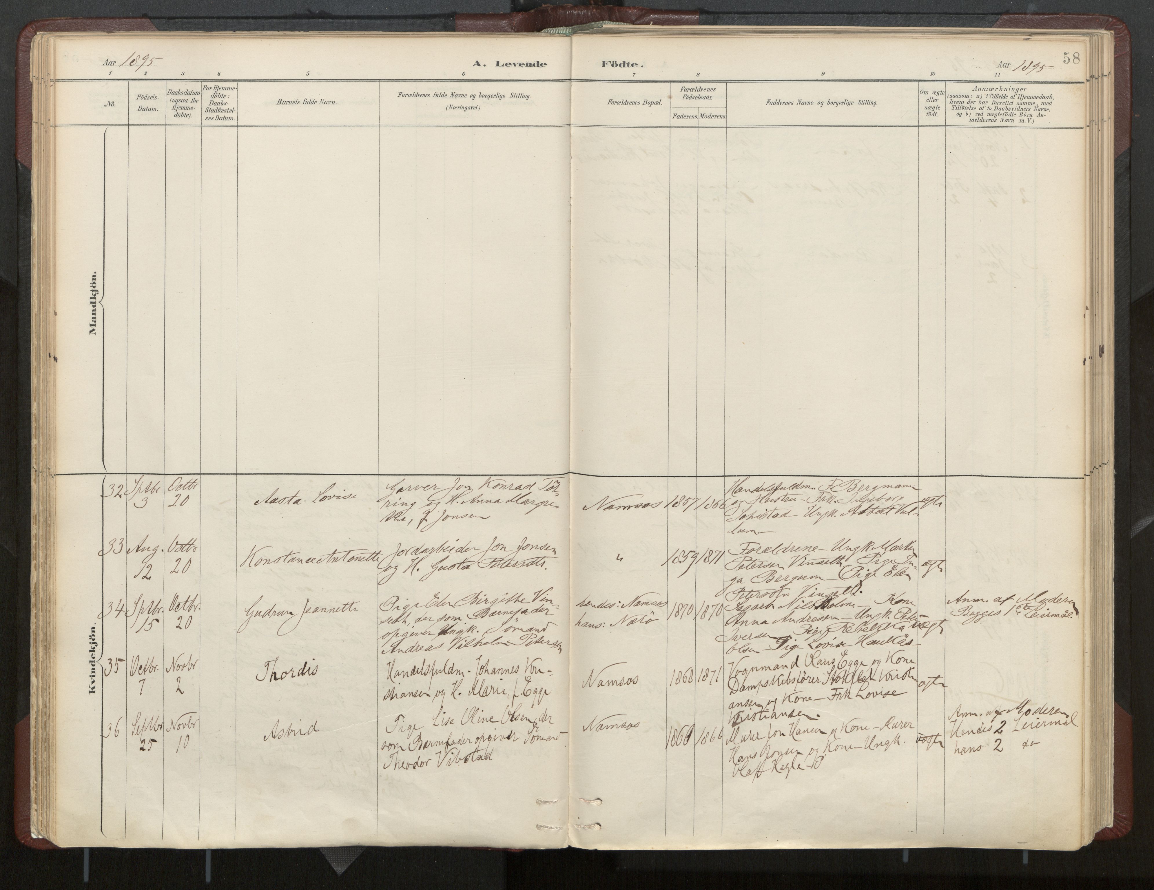 Ministerialprotokoller, klokkerbøker og fødselsregistre - Nord-Trøndelag, AV/SAT-A-1458/768/L0574: Parish register (official) no. 768A08, 1887-1927, p. 58