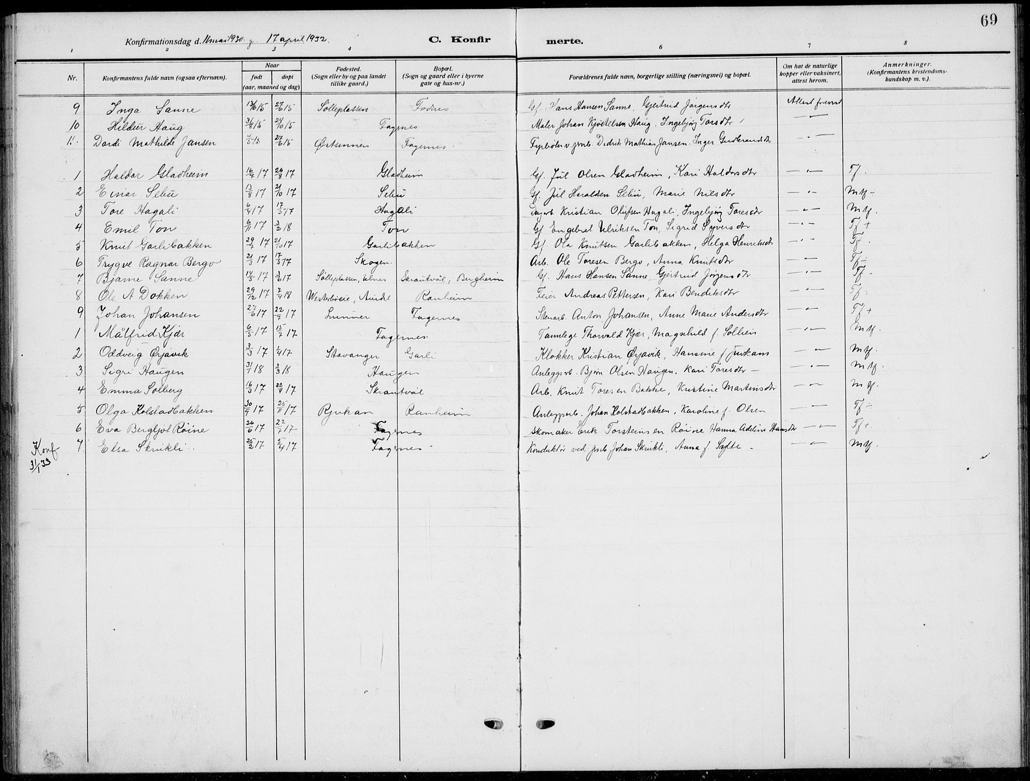 Nord-Aurdal prestekontor, SAH/PREST-132/H/Ha/Hab/L0015: Parish register (copy) no. 15, 1918-1935, p. 69