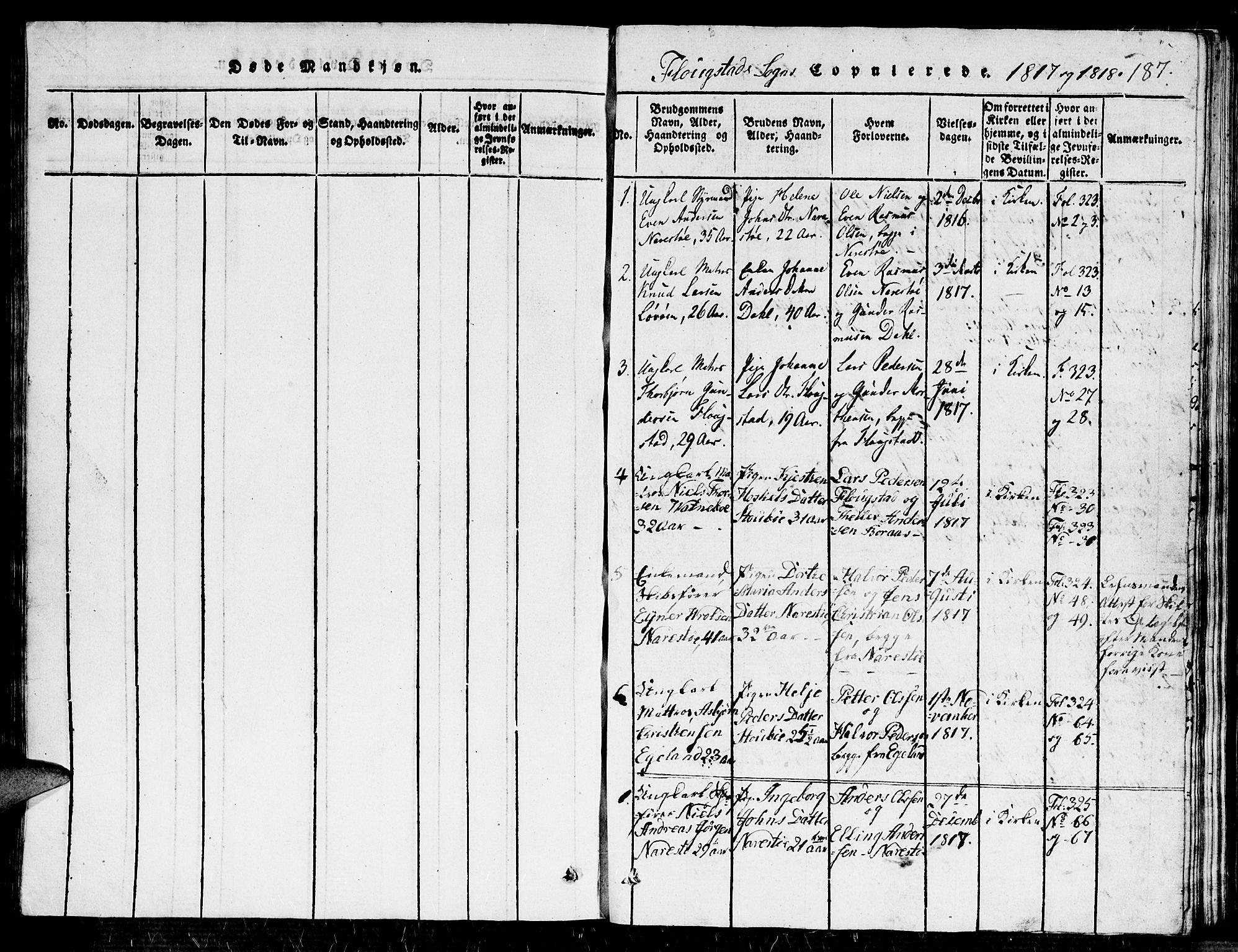 Dypvåg sokneprestkontor, SAK/1111-0007/F/Fb/Fbb/L0001: Parish register (copy) no. B 1, 1816-1850, p. 187