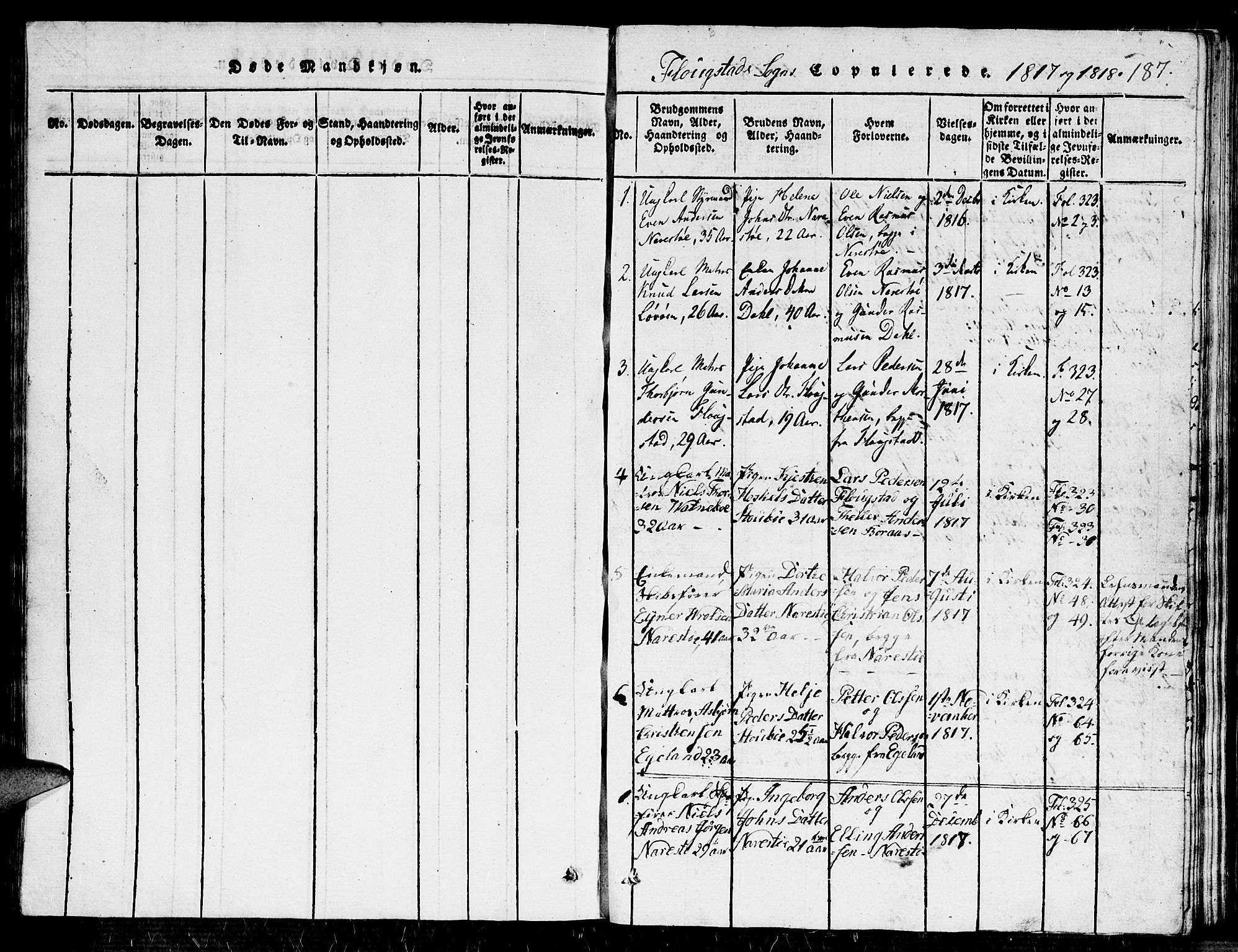 Dypvåg sokneprestkontor, AV/SAK-1111-0007/F/Fb/Fbb/L0001: Parish register (copy) no. B 1, 1816-1850, p. 187