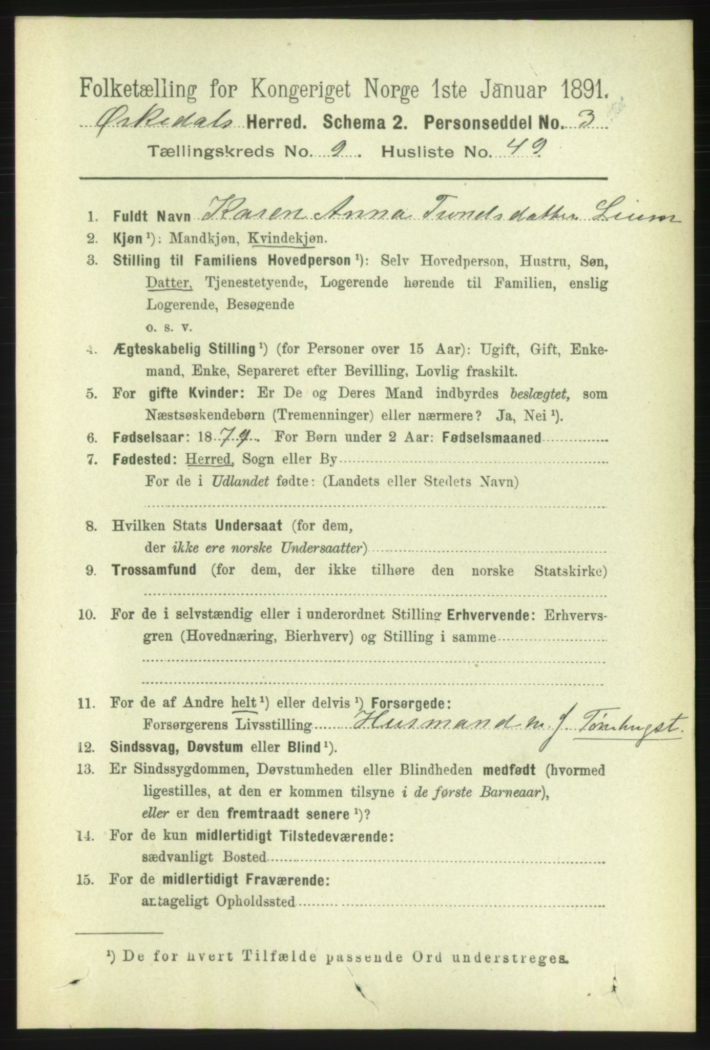 RA, 1891 census for 1638 Orkdal, 1891, p. 4530