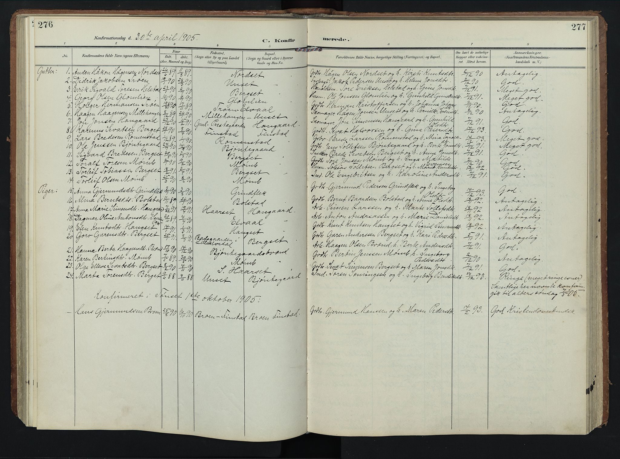 Rendalen prestekontor, AV/SAH-PREST-054/H/Ha/Hab/L0004: Parish register (copy) no. 4, 1904-1946, p. 276-277