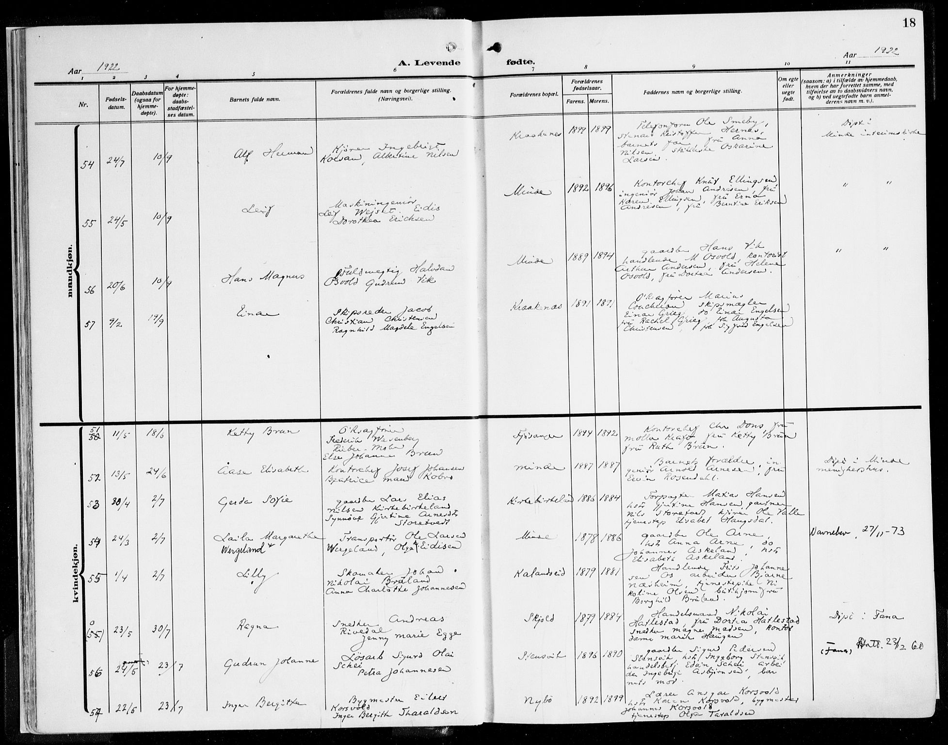 Fana Sokneprestembete, SAB/A-75101/H/Haa/Haaj/L0001: Parish register (official) no. J 1, 1921-1935, p. 18