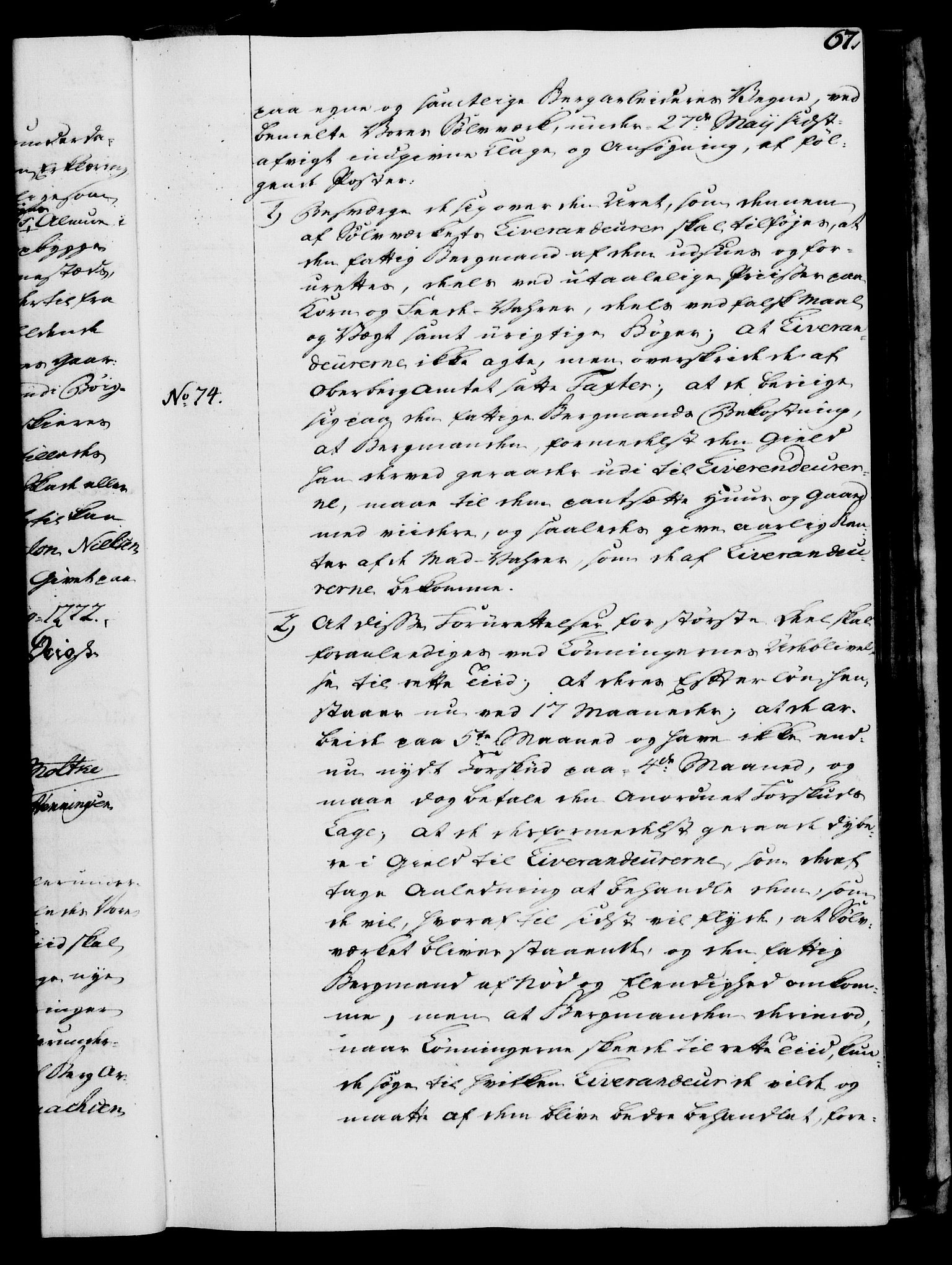 Rentekammeret, Kammerkanselliet, RA/EA-3111/G/Gg/Gga/L0009: Norsk ekspedisjonsprotokoll med register (merket RK 53.9), 1771-1773, p. 67