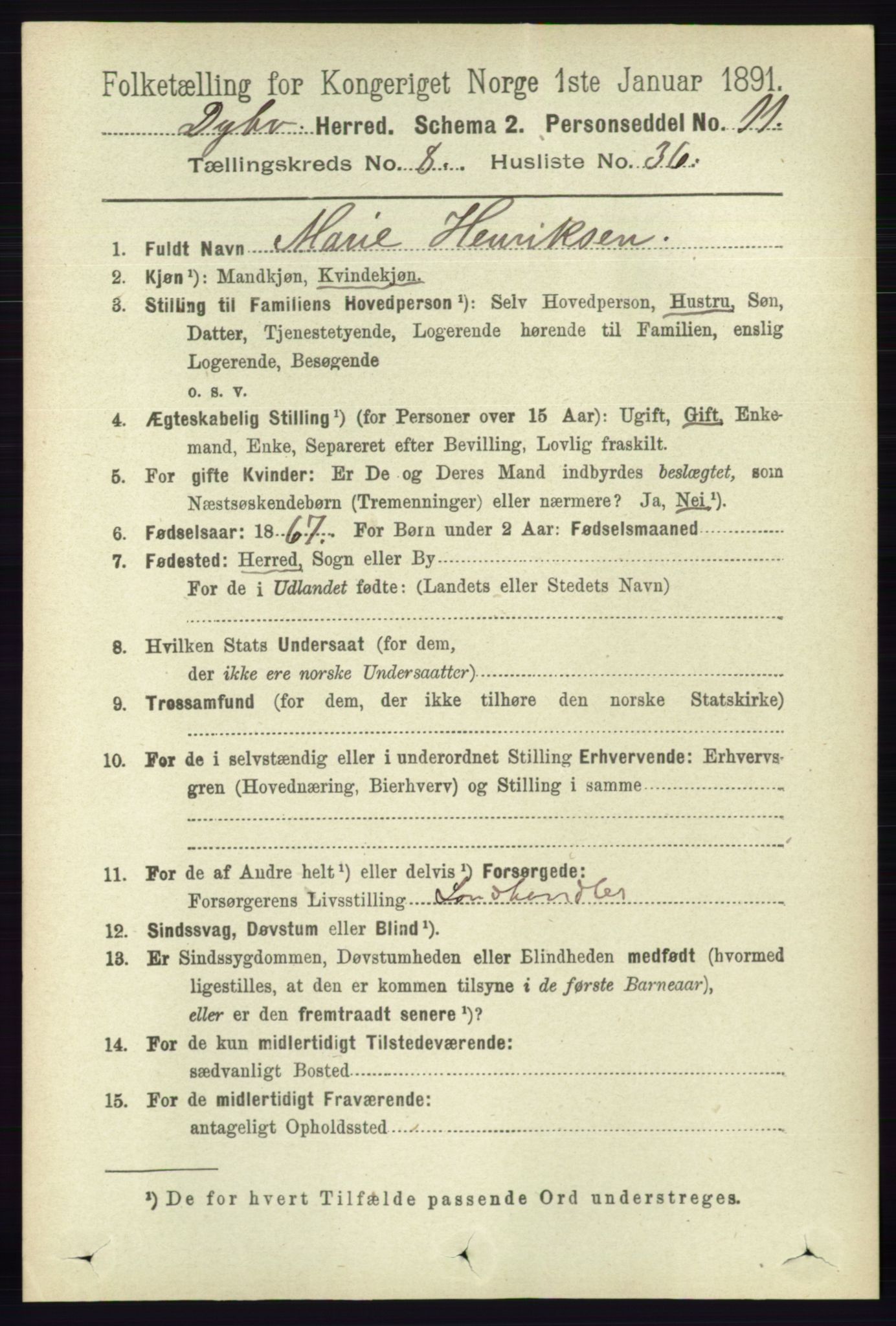 RA, 1891 census for 0915 Dypvåg, 1891, p. 2942