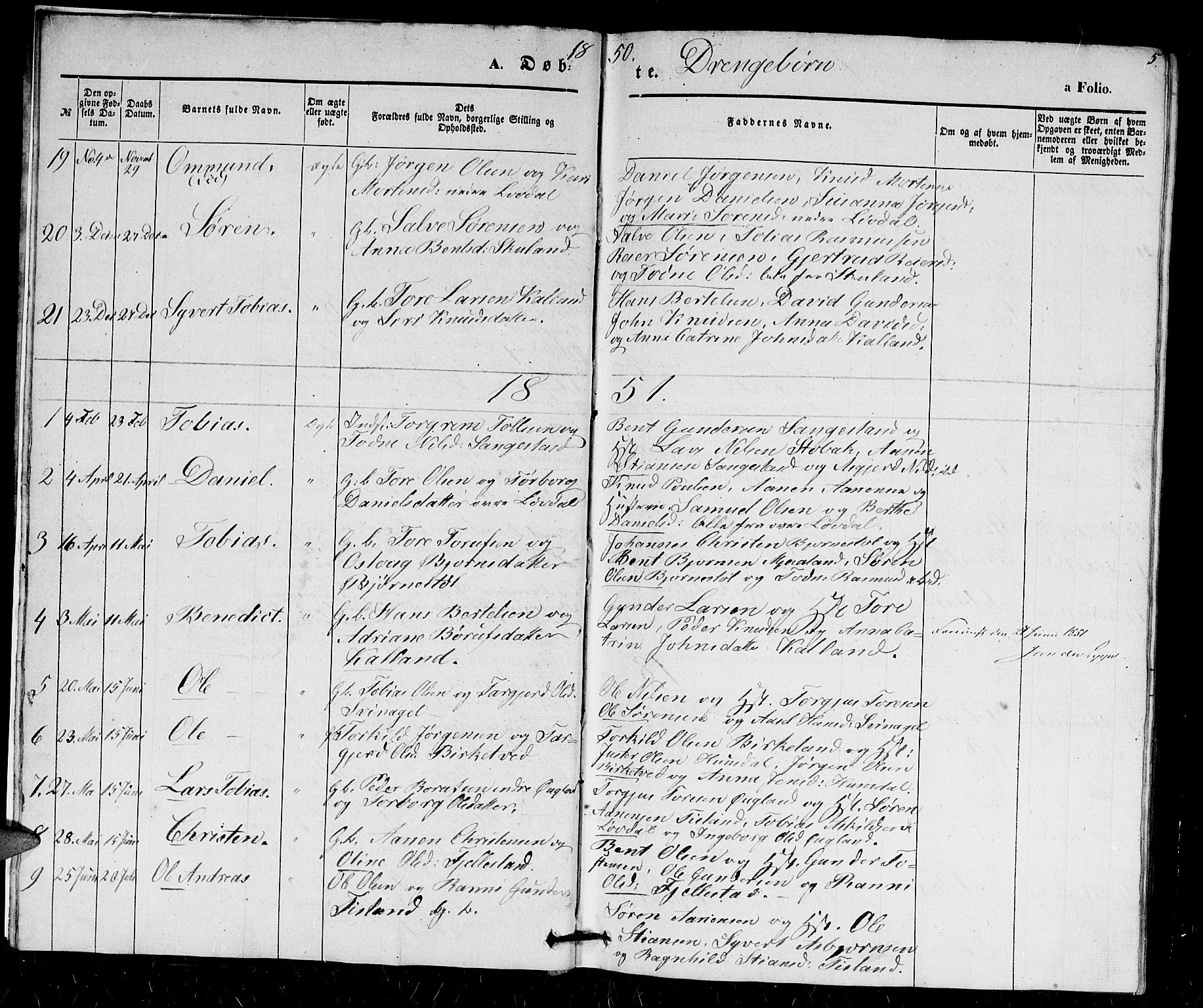 Holum sokneprestkontor, SAK/1111-0022/F/Fb/Fbb/L0002: Parish register (copy) no. B 2, 1847-1874, p. 5