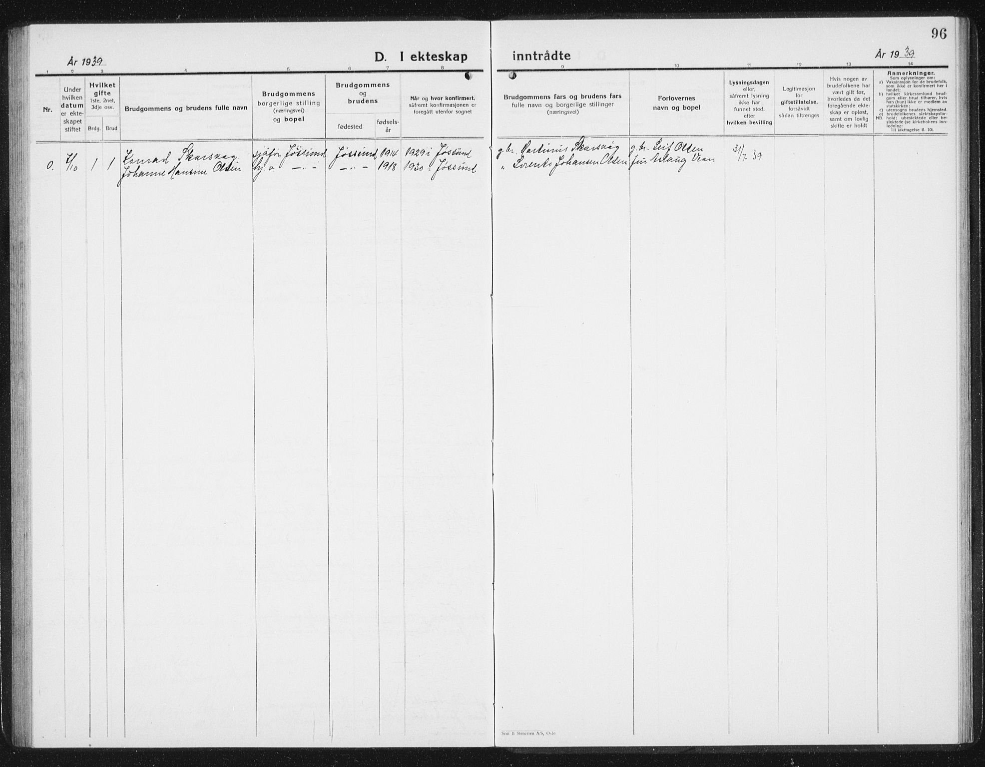 Ministerialprotokoller, klokkerbøker og fødselsregistre - Sør-Trøndelag, AV/SAT-A-1456/654/L0667: Parish register (copy) no. 654C03, 1924-1939, p. 96