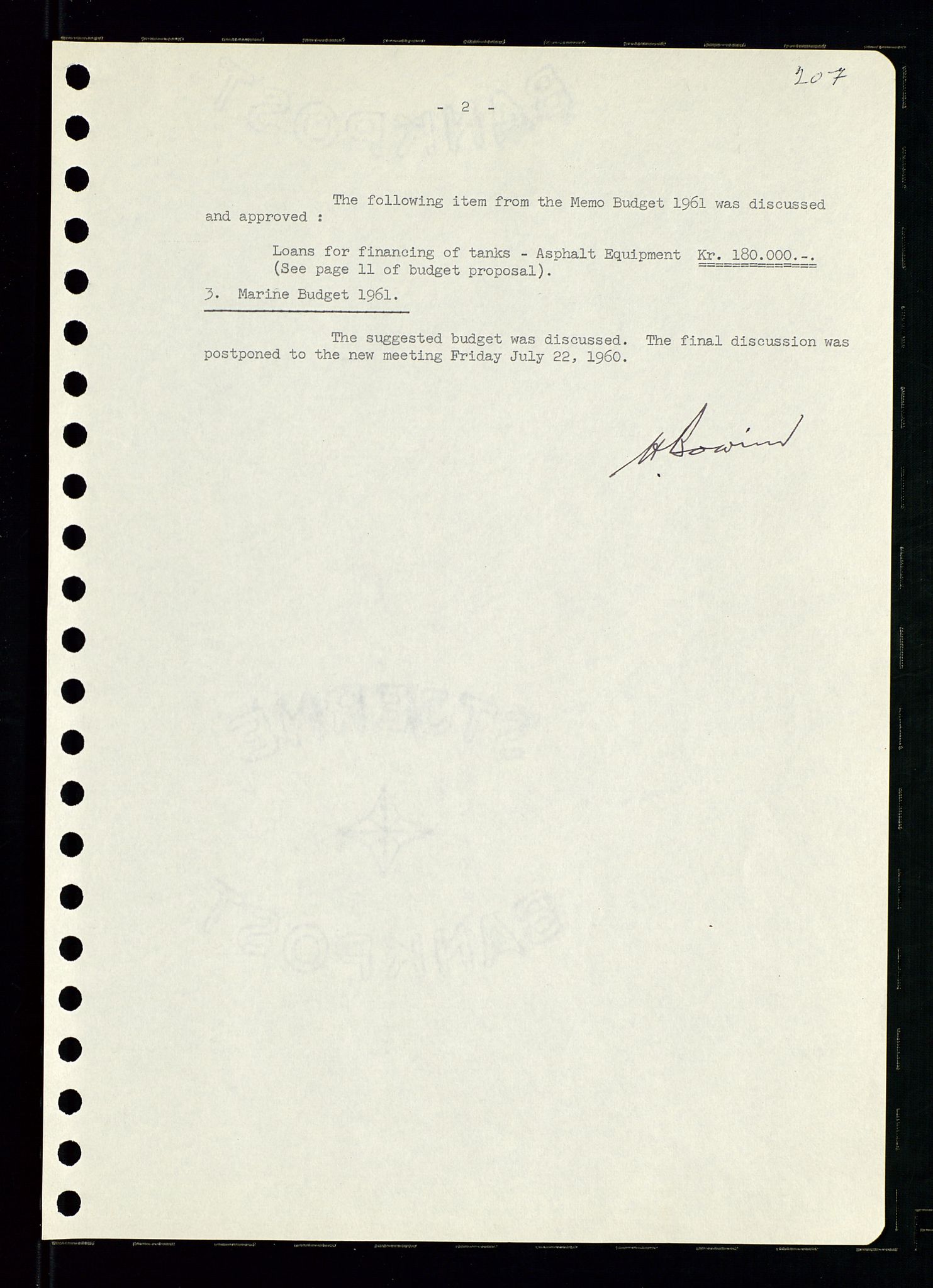 Pa 0982 - Esso Norge A/S, AV/SAST-A-100448/A/Aa/L0001/0002: Den administrerende direksjon Board minutes (styrereferater) / Den administrerende direksjon Board minutes (styrereferater), 1960-1961, p. 43