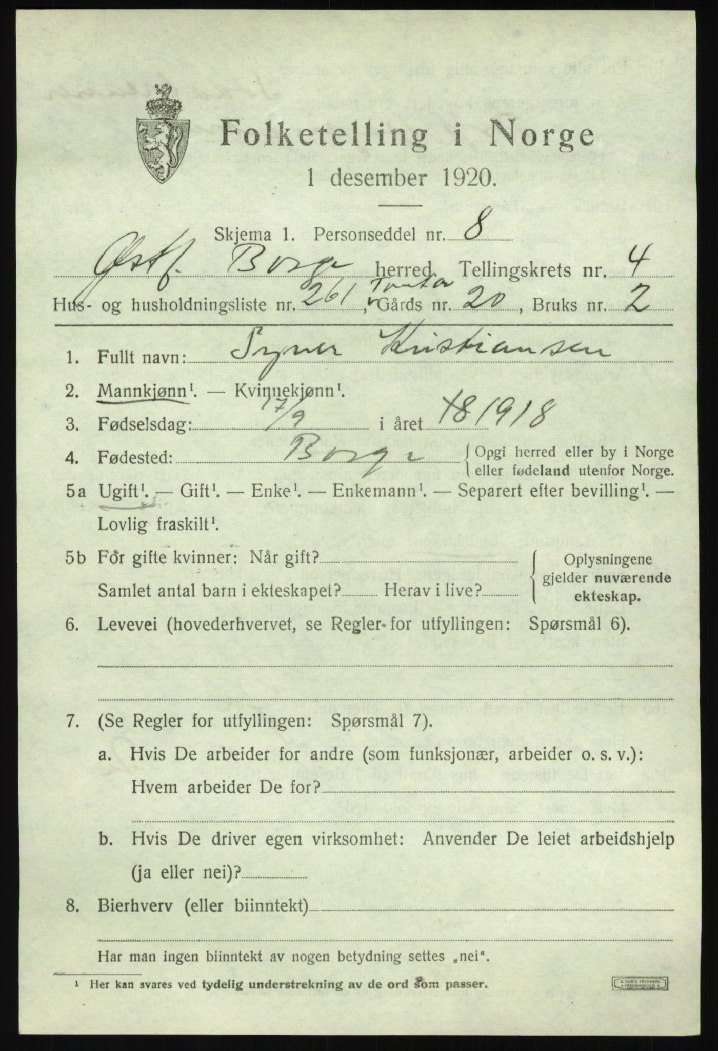 SAO, 1920 census for Borge, 1920, p. 11245