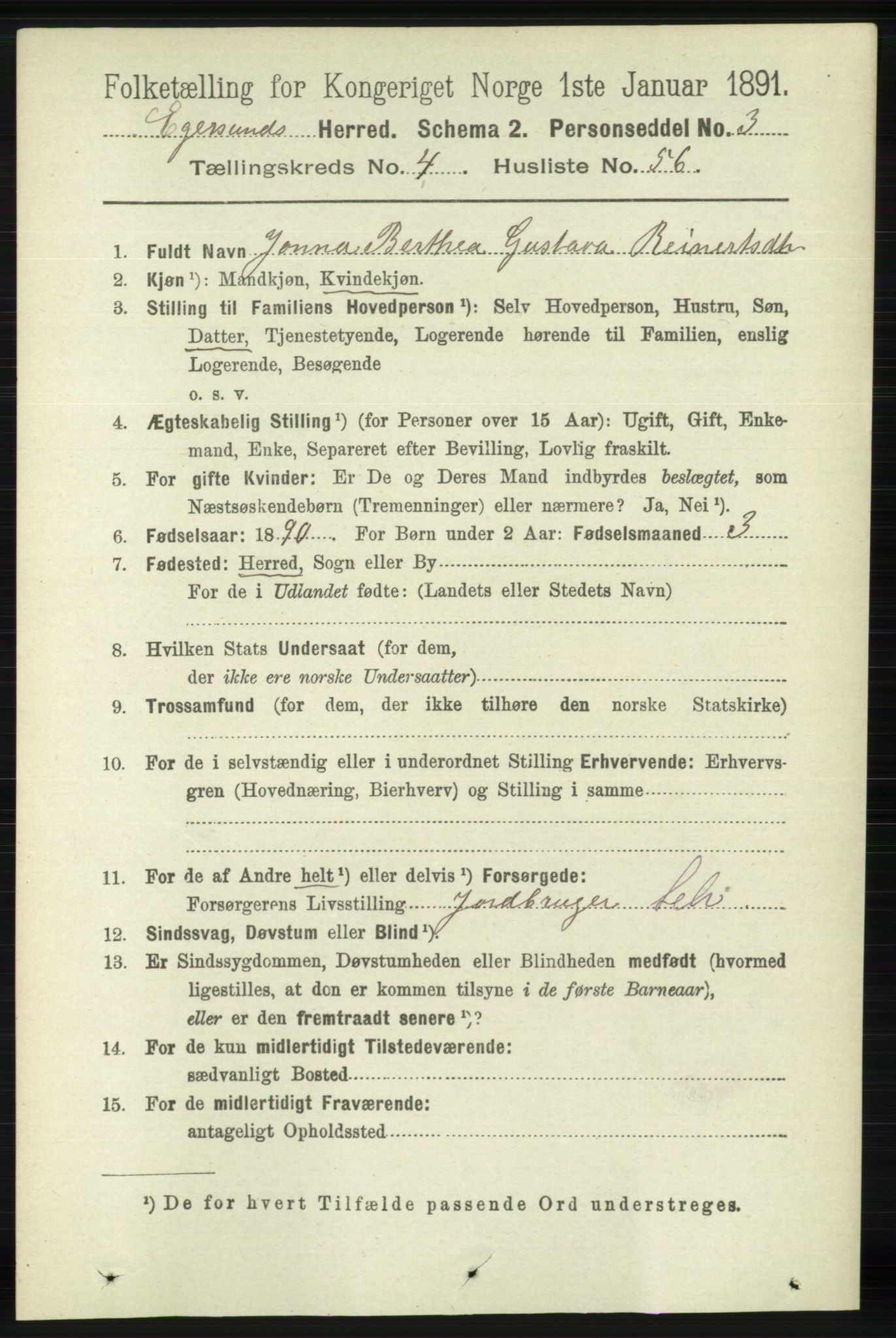 RA, 1891 census for 1116 Eigersund herred, 1891, p. 1997