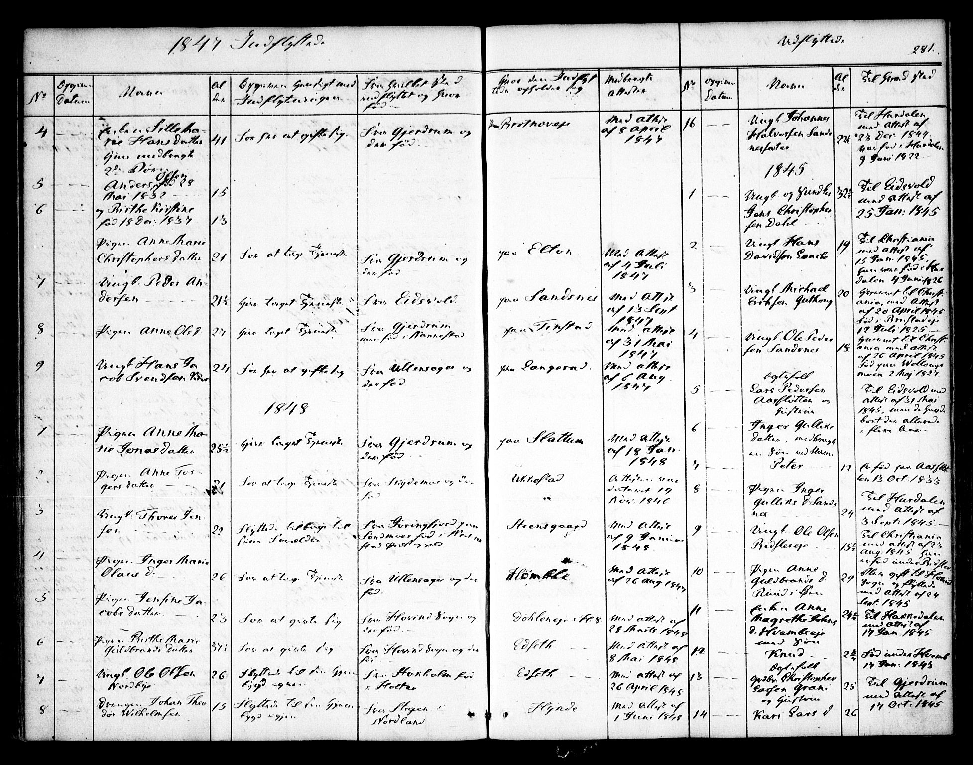 Nannestad prestekontor Kirkebøker, SAO/A-10414a/F/Fa/L0010: Parish register (official) no. I 10, 1840-1850, p. 281